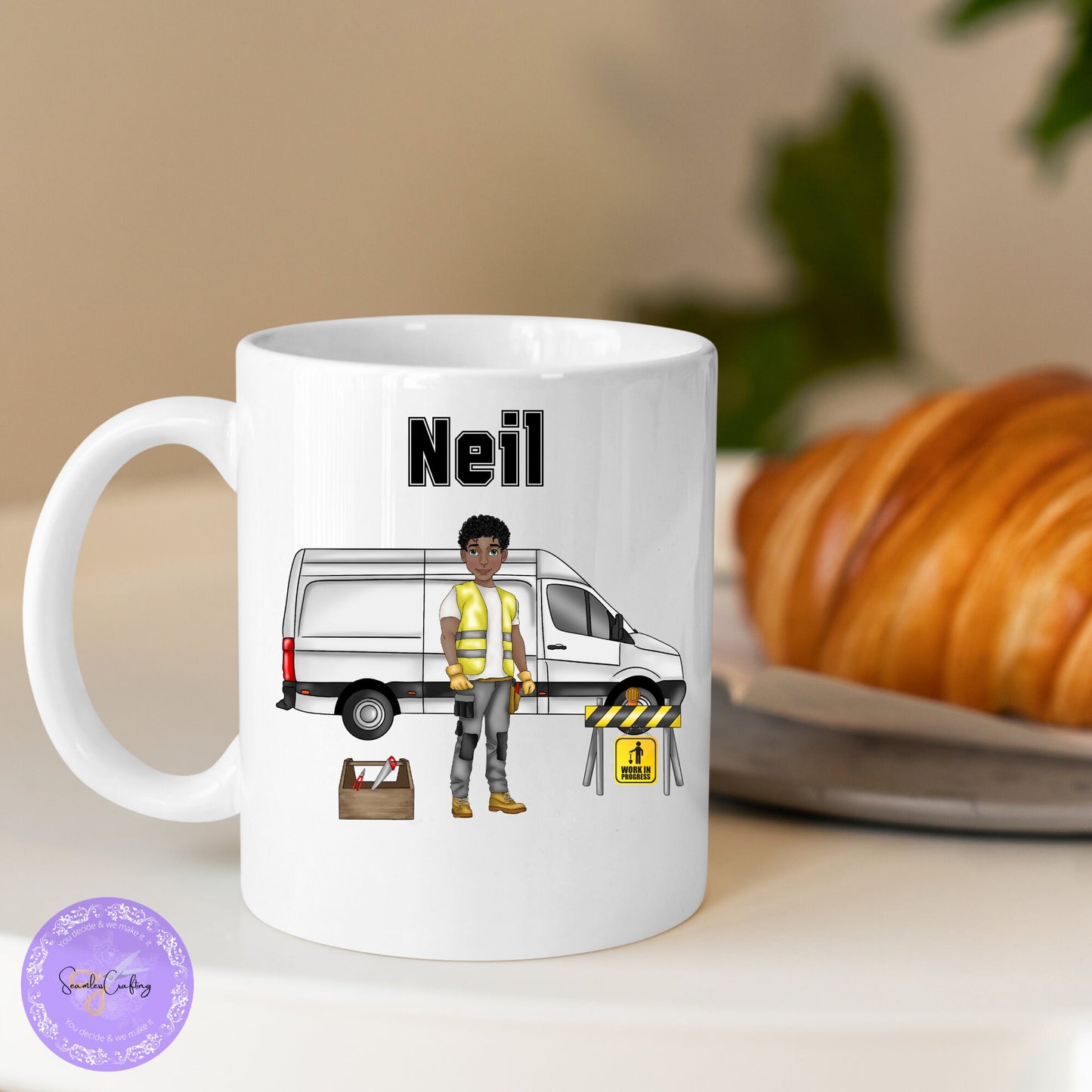 Personalised travel mug builder workman Gift, Construction worker Engineer, Handyman contractor Builder, Workman joiner yellow vest mug gift