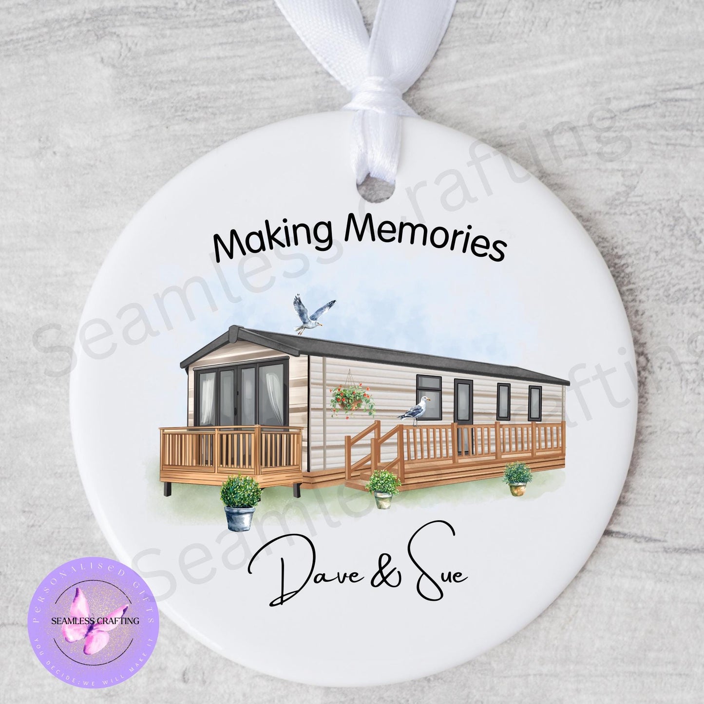 Personalised Static Caravan gift, Custom any text & names, Campervan holiday gift, Static owners ornament, cushion presents, New home gift