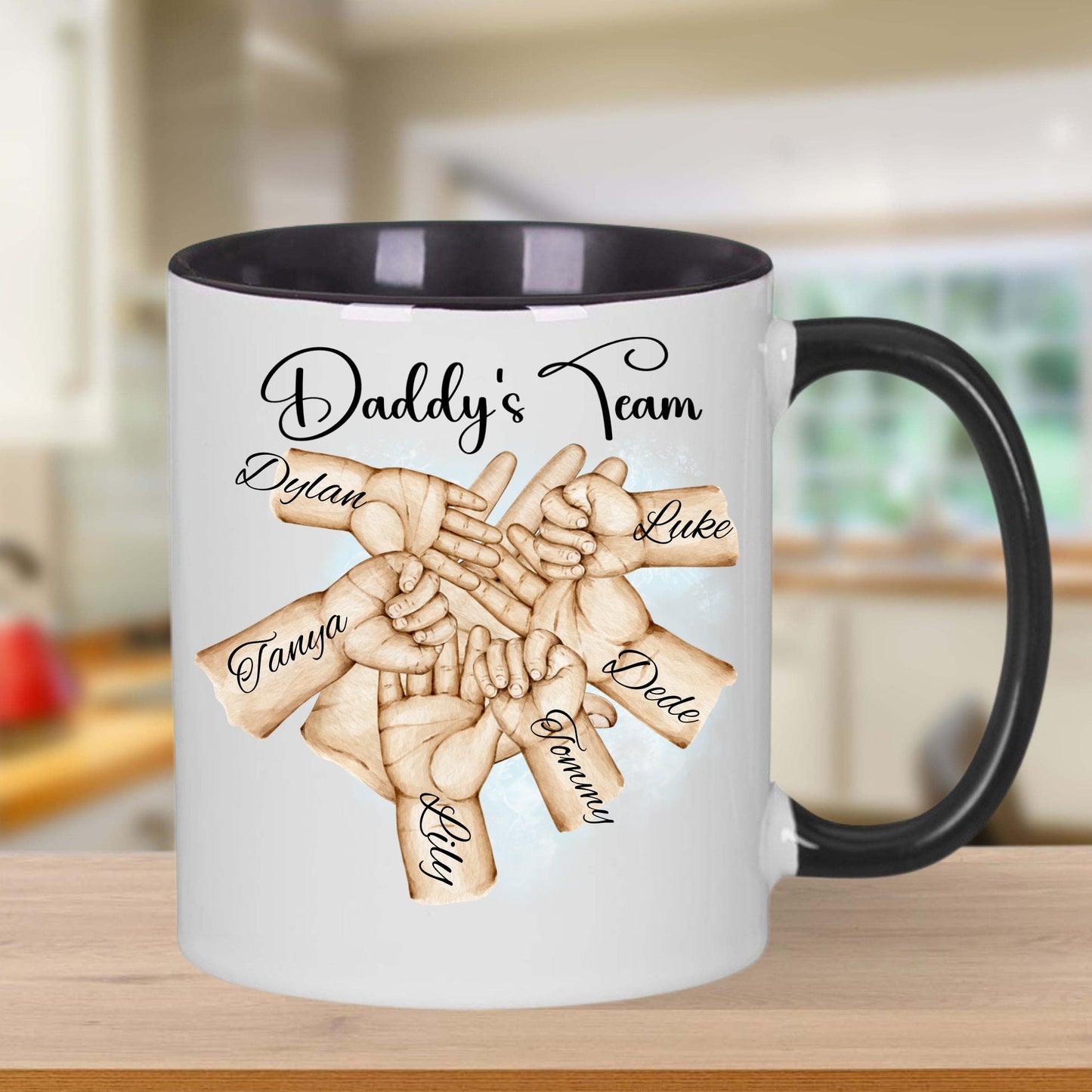 Personalised family hands mug, Father's day gift cup, Daddy's team, Forever hands prints, add names, any text, Custommade coffee,tea present