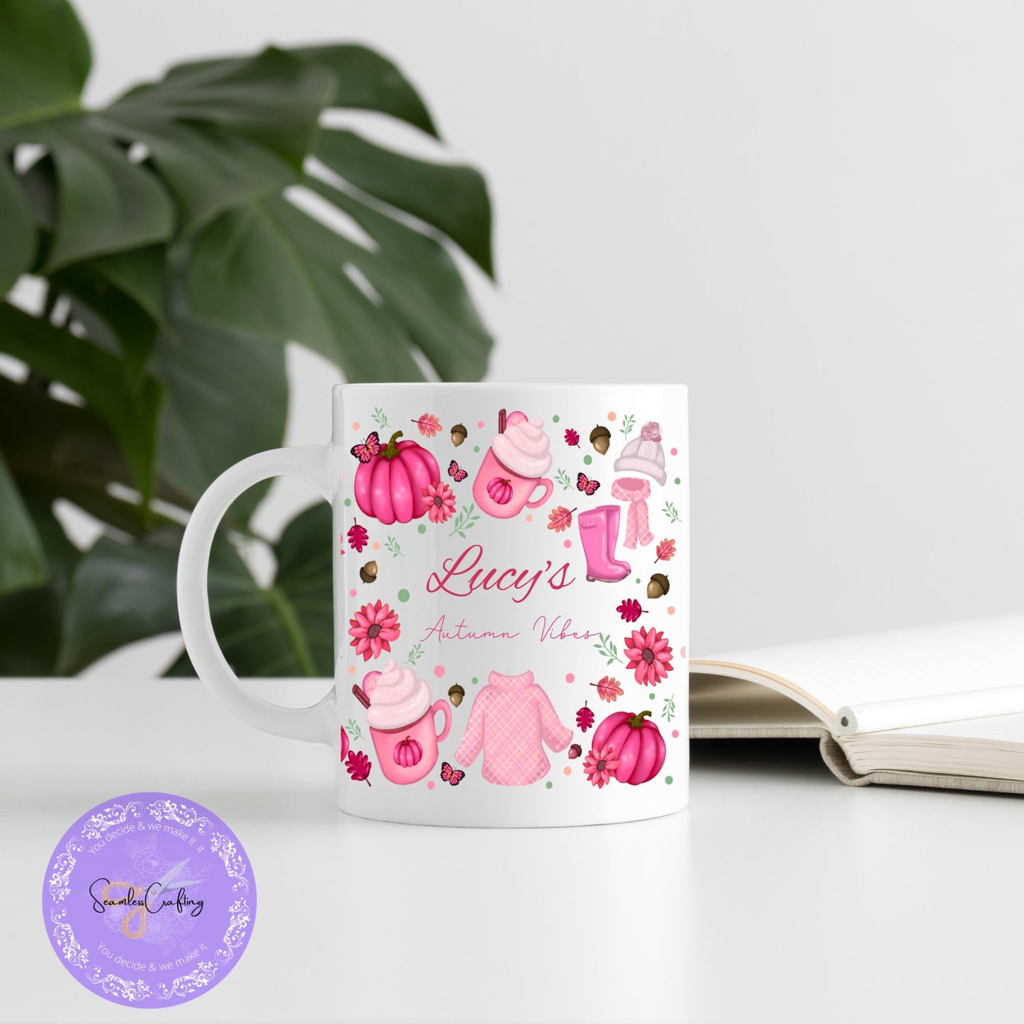 Personalised Autumn Vibes Mug, Gift for Autumn lovers, pumpkin mug, Fall season Mug, Customizable Mug, add any name