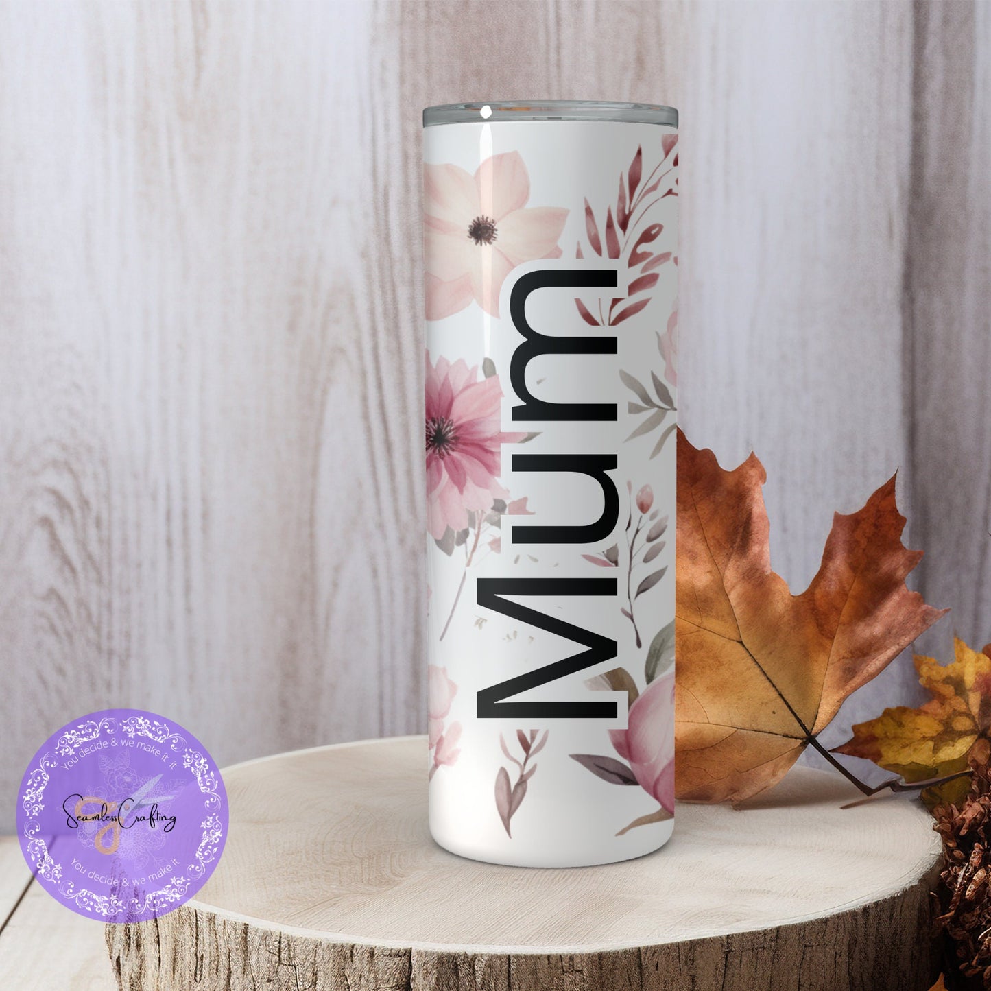 Personalised Arabic & English name 20 oz Tumbler. Pink Floral isulated cup, Reausble custom made stainless steel mug, Add any name