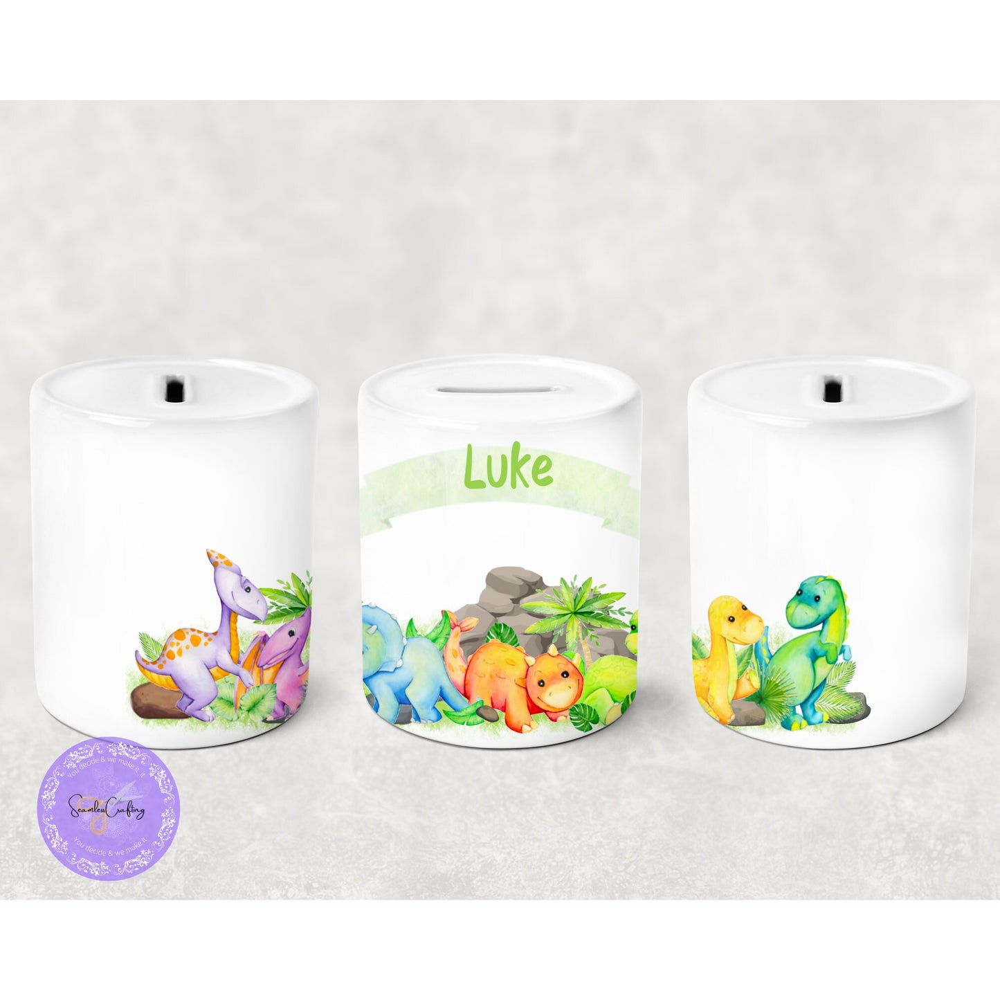 Personalised Dinosaur Money box for boys, Piggy Bank for kids with name, Money Tin, Saving Jar coins, Nursing Decor, Custom Coin Bank