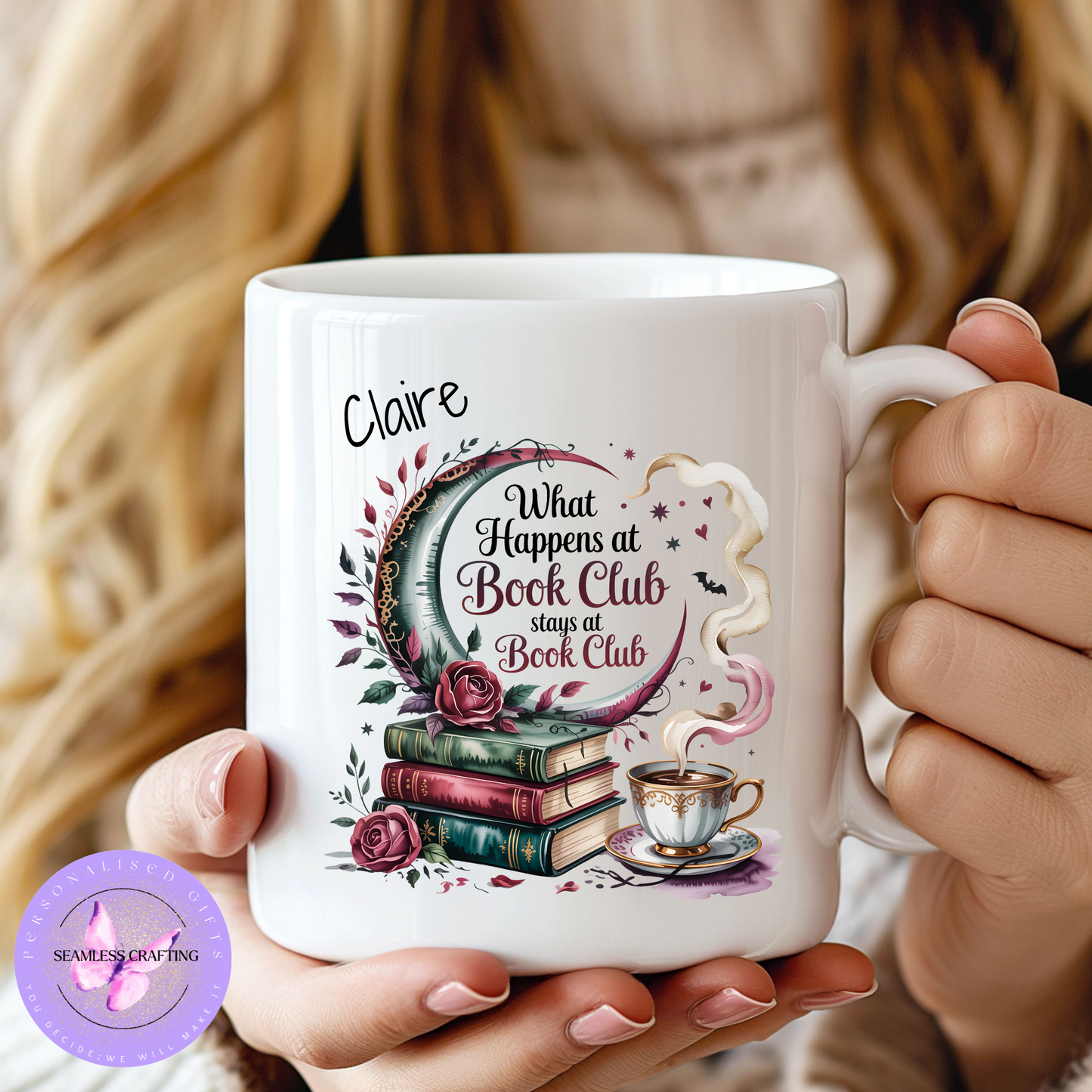 Personalised Book Club Mug – “What Happens at the Book Club Stays at the Book Club” – 11oz Ceramic Mug