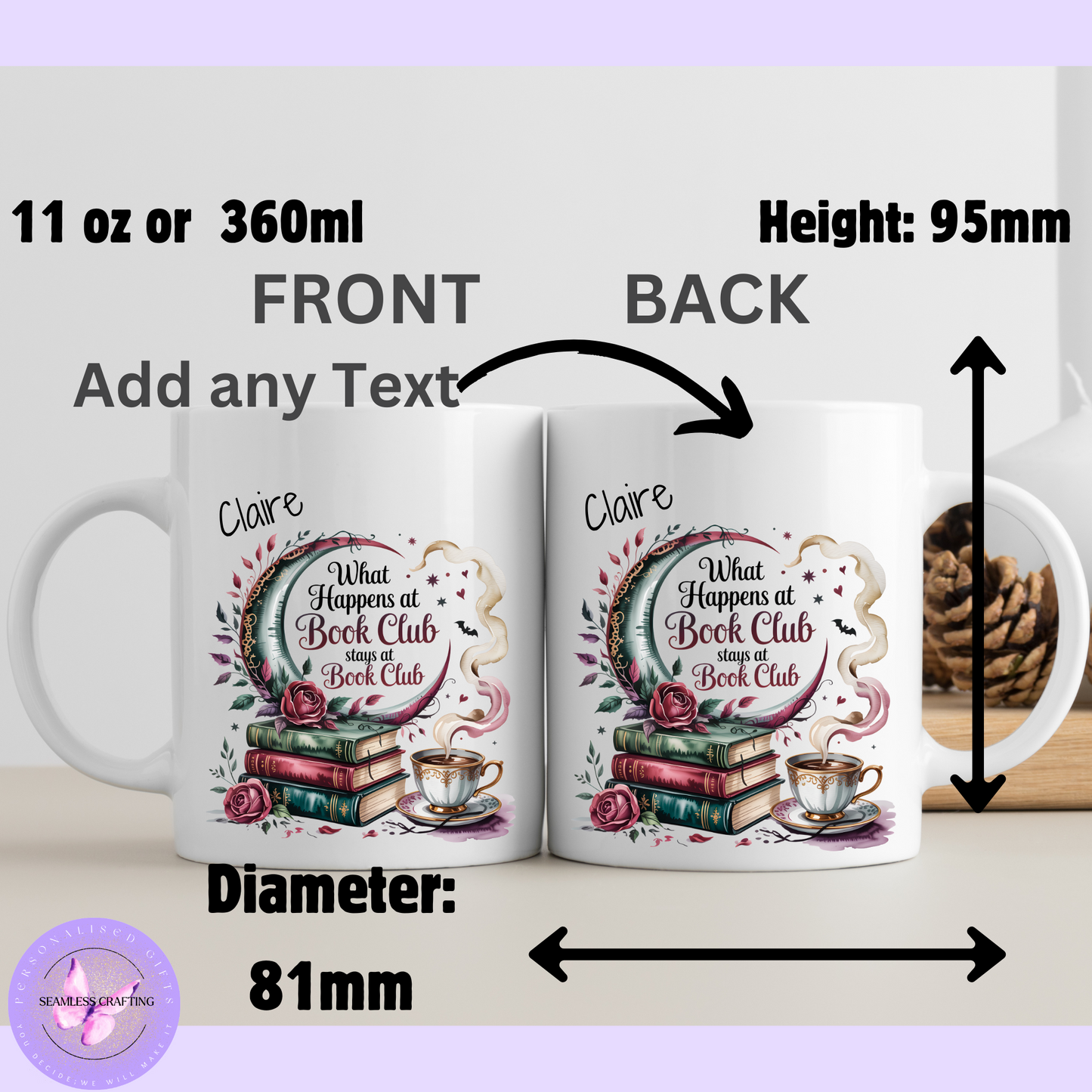 Personalised Book Club Mug – “What Happens at the Book Club Stays at the Book Club” – 11oz Ceramic Mug