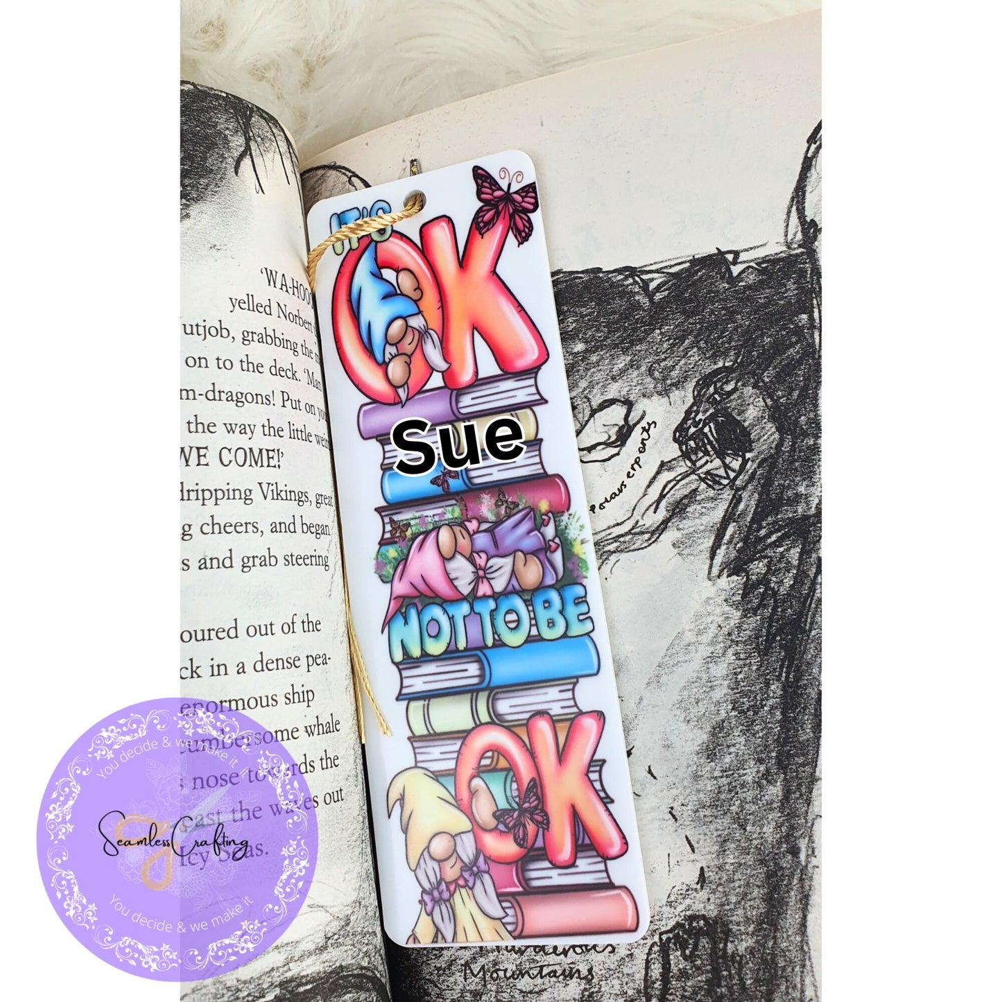 Personalised Acrylic gonk gnome positivity bookmark, mental health awareness, It is ok Not to be Ok, Reading gift for her him Gonk lover
