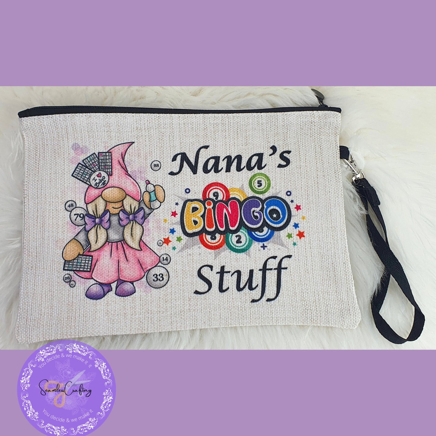 Personalised Gonk Gonkette Gnome Bingo bag, Dabber pen pouch, Pen holder, Money wallet holder, Gift for her, Bing accessories bag