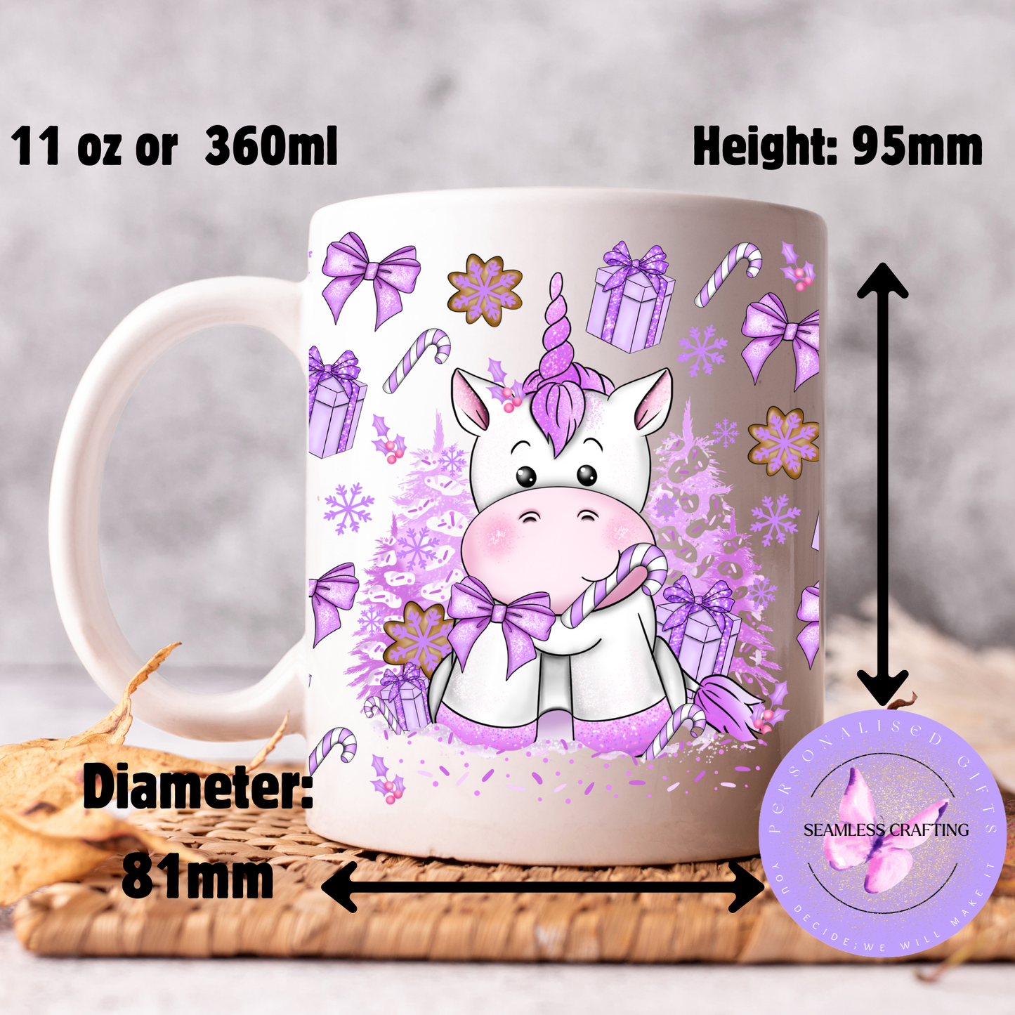 Personalised Unicorn Mug – 11oz Ceramic Cup with White, Pink, or Blue Handle – Cute Gift for Kids, Birthdays, and Christmas