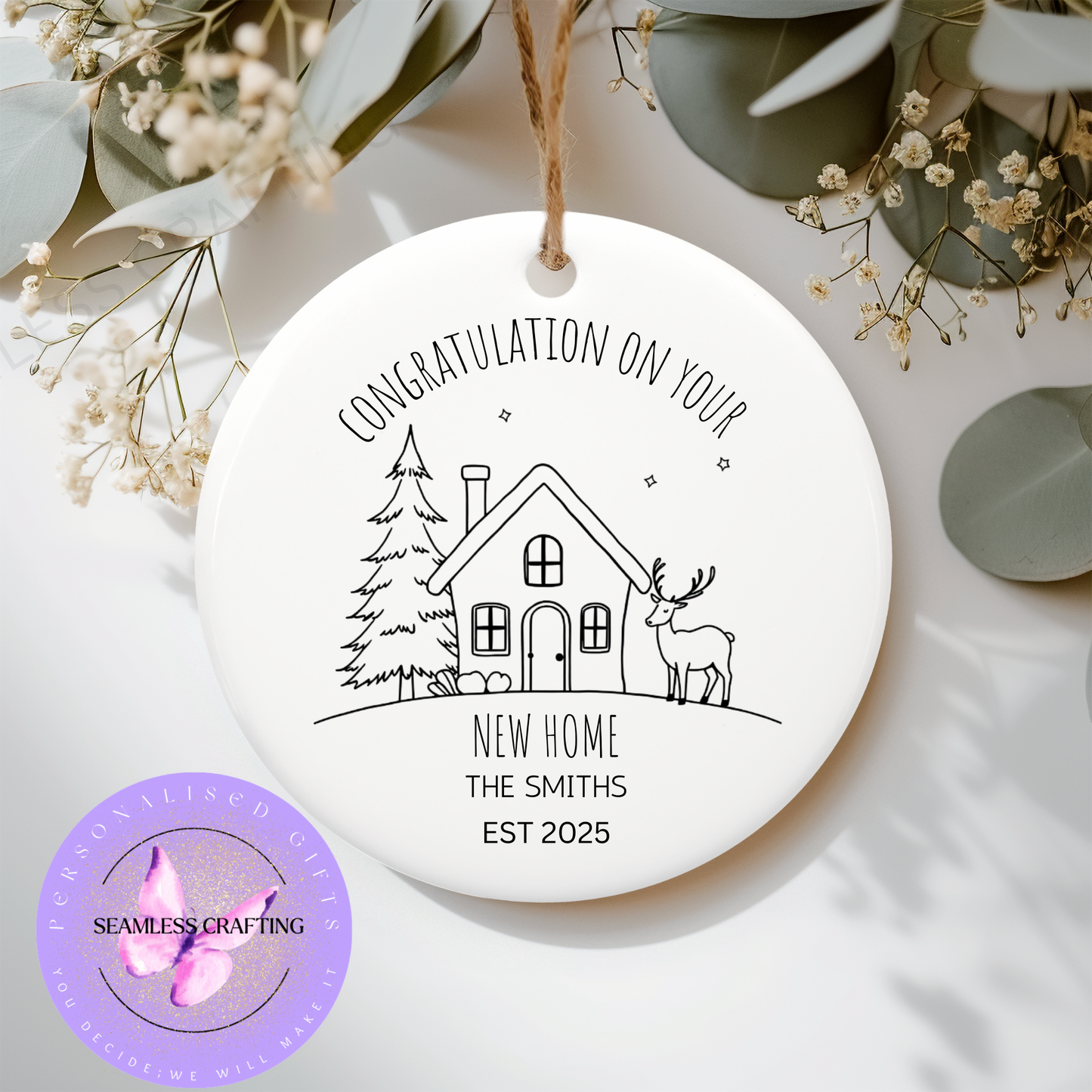 Personalised New Home Christmas Ornament – Custom Ceramic Decoration with Names & Year – First Home Keepsake Gift