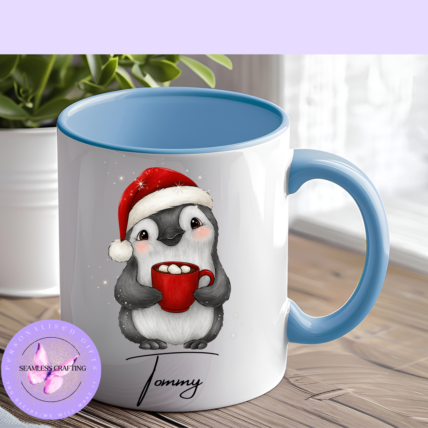 Personalised Penguin Christmas Mug – 11oz Custom Holiday Coffee Cup