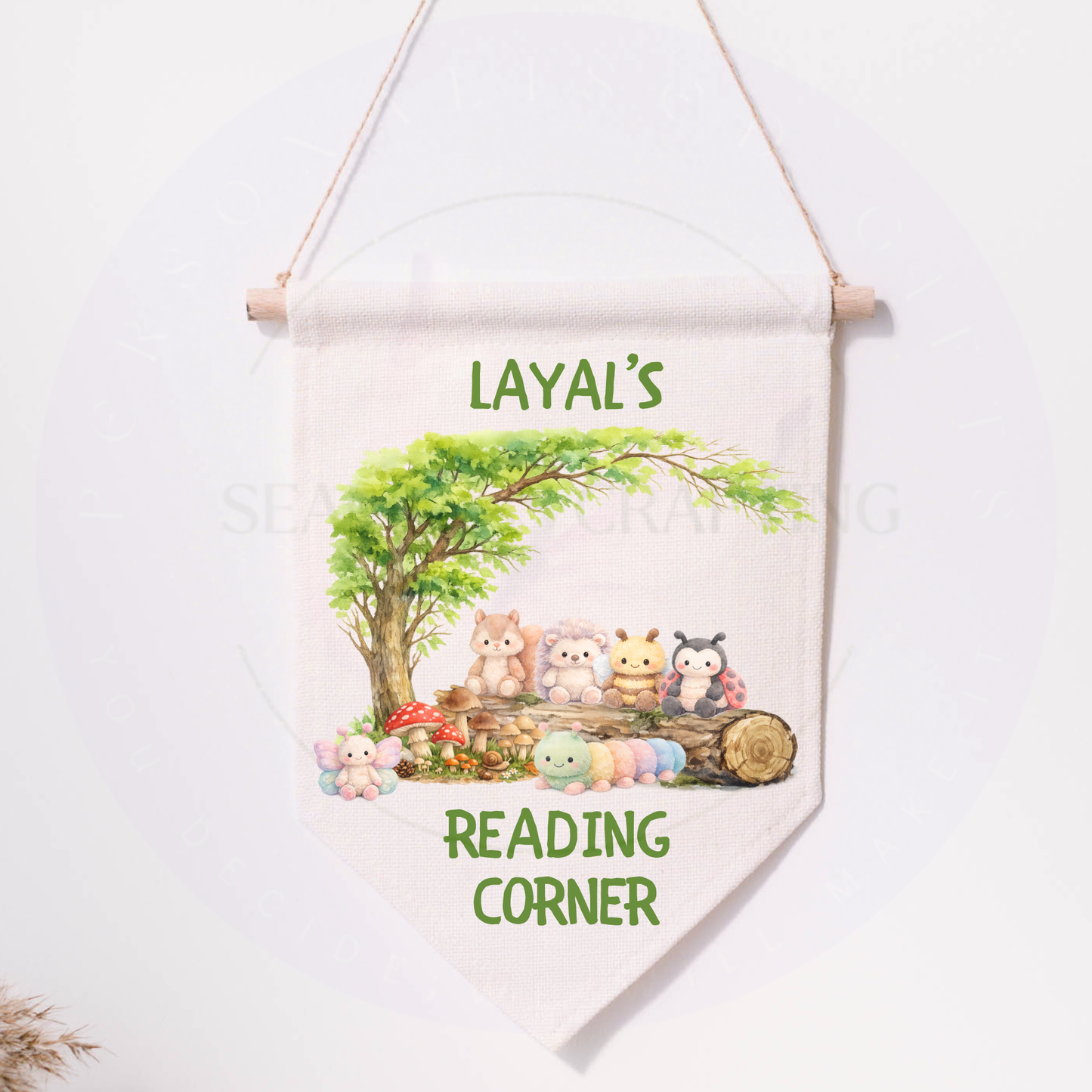 Personalized Woodland Animal Reading Corner Banner | Custom Name Nursery Wall Hanging