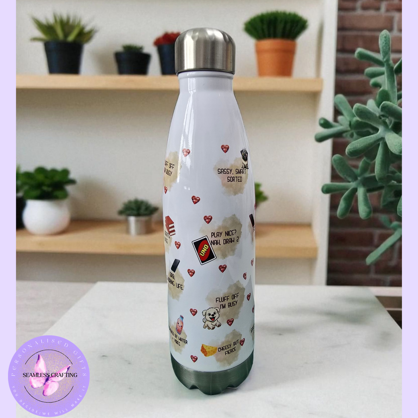 Personalised 500ml Stainless Steel Water Bottle – Funny Teen Girl Design – Leak-Proof, BPA-Free – Cute Handmade Gift for School & Sports