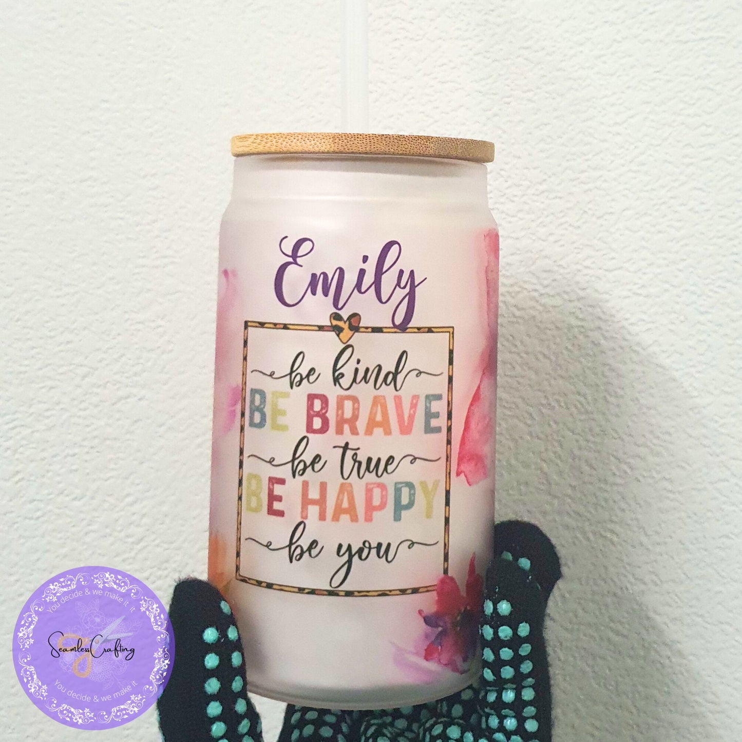 Personalised positive affirmation glass cup, Empowerment glass cup, Gift For Her, Iced coffee Cup, Self-love, Positive Wording, Be Kind