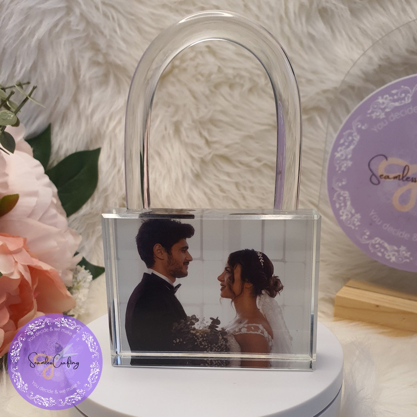 Personalised 3D Padlock Photo Crystal, Cube 3D photo Frame Gift, Glass Photo Block, Crystal lock block For couple, Newly Wed Gift,Any photo