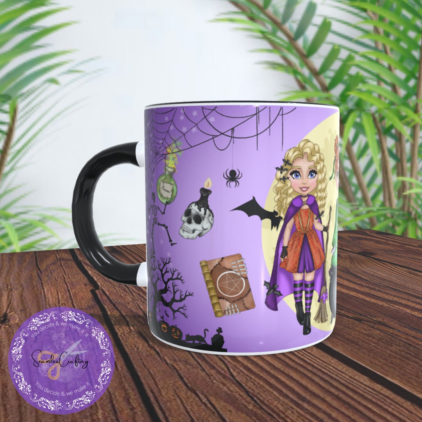 Personalised Witch Sisters mug, Custom Witches mug, Witches & Cauldron Mug, Halloween Witches Mug, Gift for her, witchy lover cup,