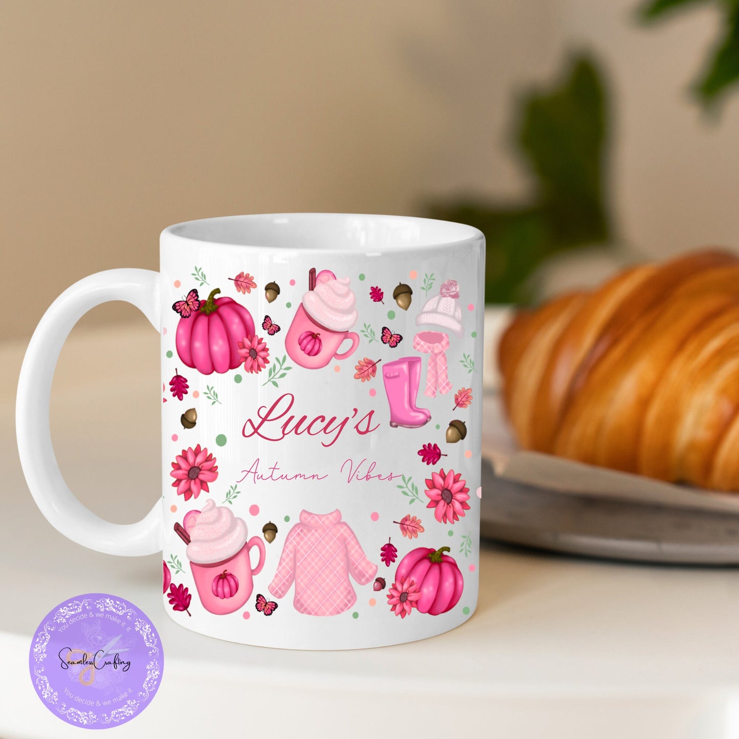 Personalised Autumn Vibes Mug, Gift for Autumn lovers, pumpkin mug, Fall season Mug, Customizable Mug, add any name