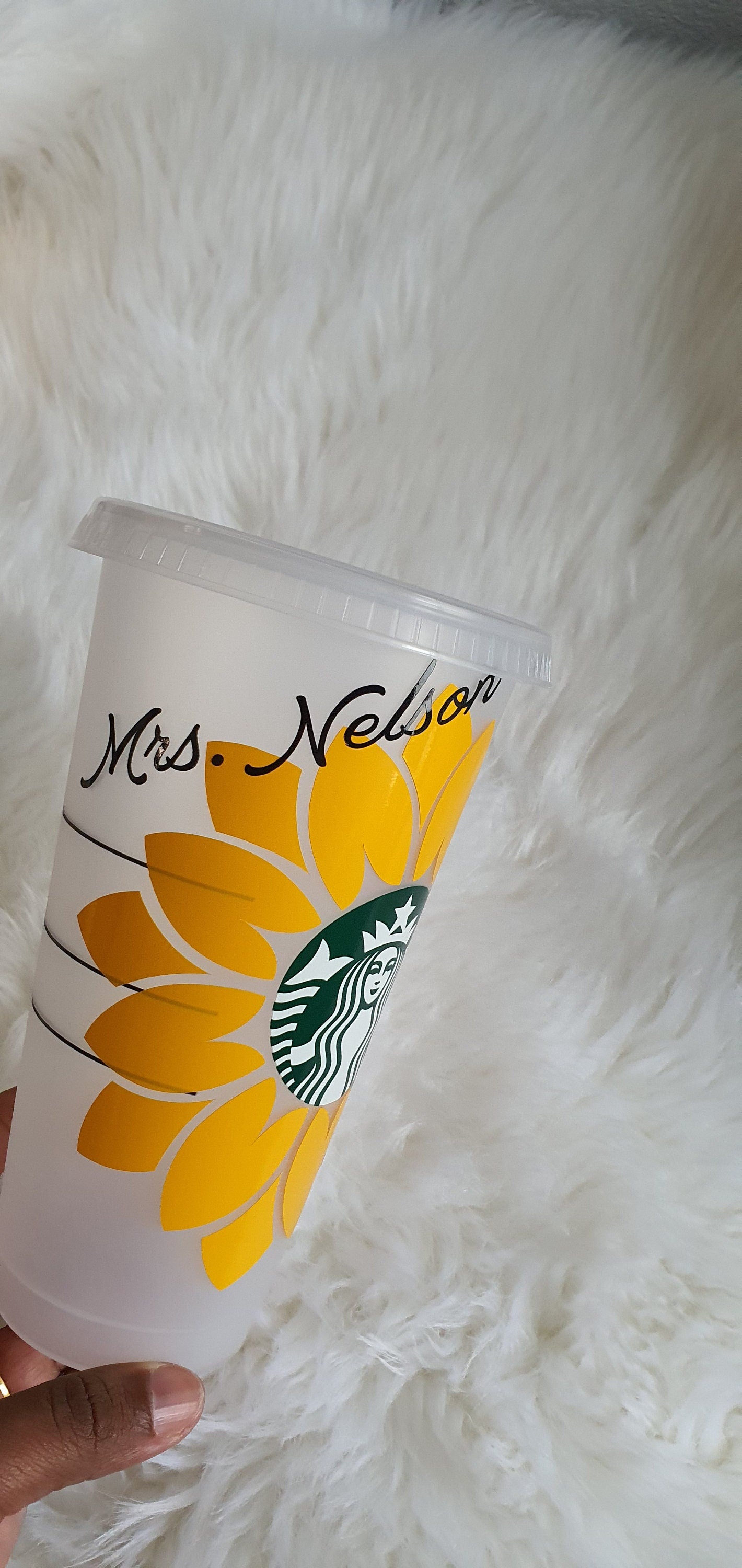 Personalised Starbucks Sunflower Cup, Teacher Pencil Apple Cup, Large Cold Cup 24 0z Cup size, Starbuck Cup with name, Reusable Gift Cup