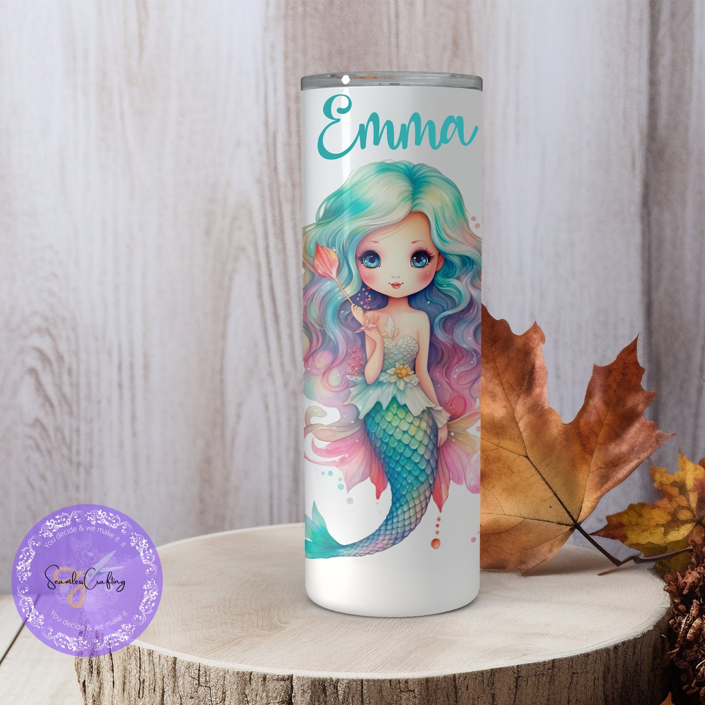 Personalised Little Mermaid Princess Insulated Thermal Skinny Tumbler, Mermaid Travel Mug, Birthday gift for her, Inspirational Mermaid Cup