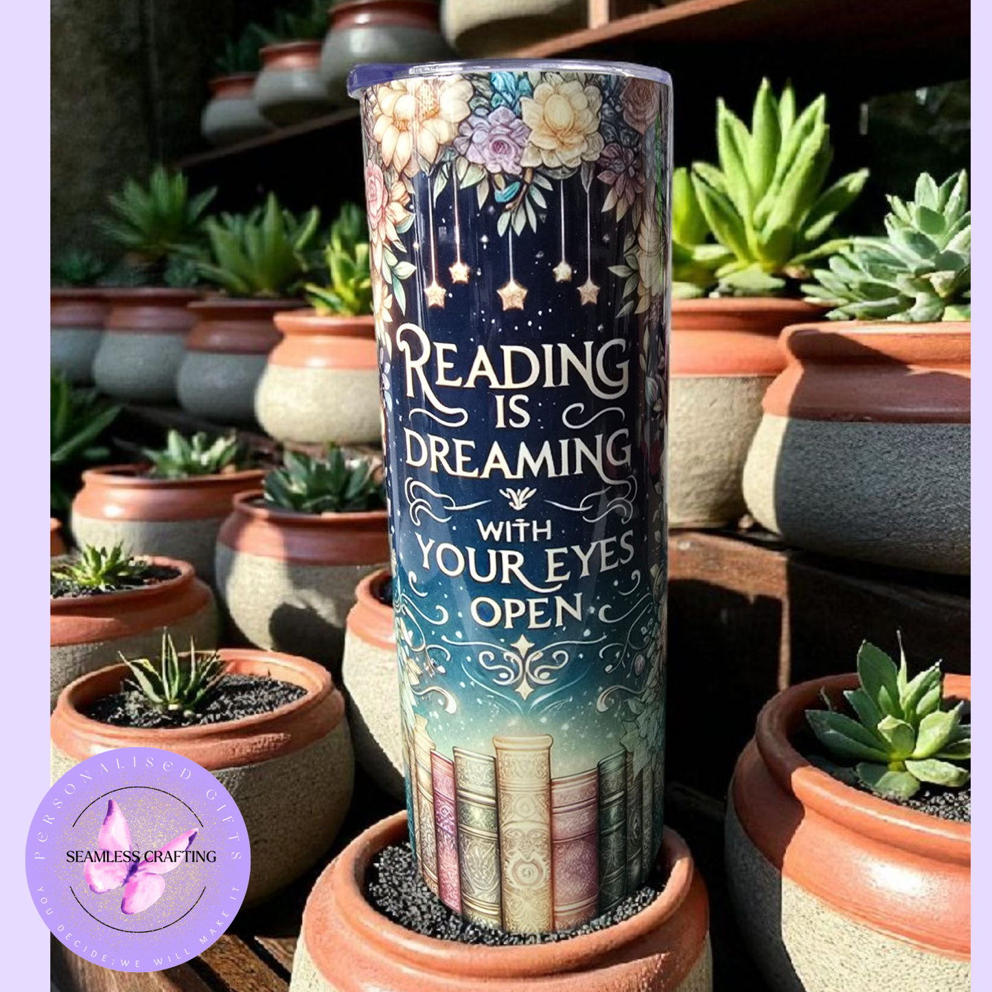 Personalised 20oz Stainless Steel Tumbler – “Reading is Dreaming with Your Eyes Open” Quote – Inspirational Book Lover Gift with Metal Straw & Cleaner