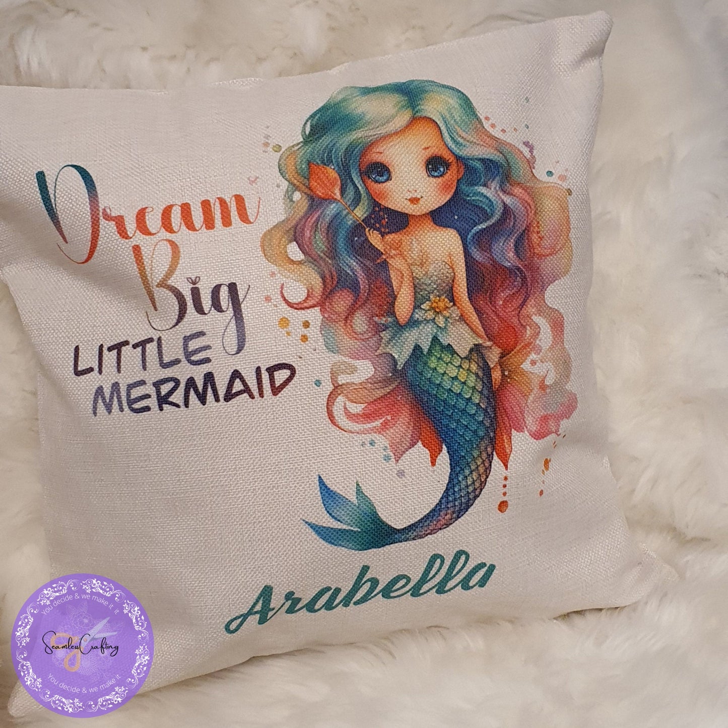 Personalised Mermaid Cushion, Inspirational Mermaid Cushion For Girls, Mermaid themed Decoration, Birthday Custom Pillow, Girls Room Decor