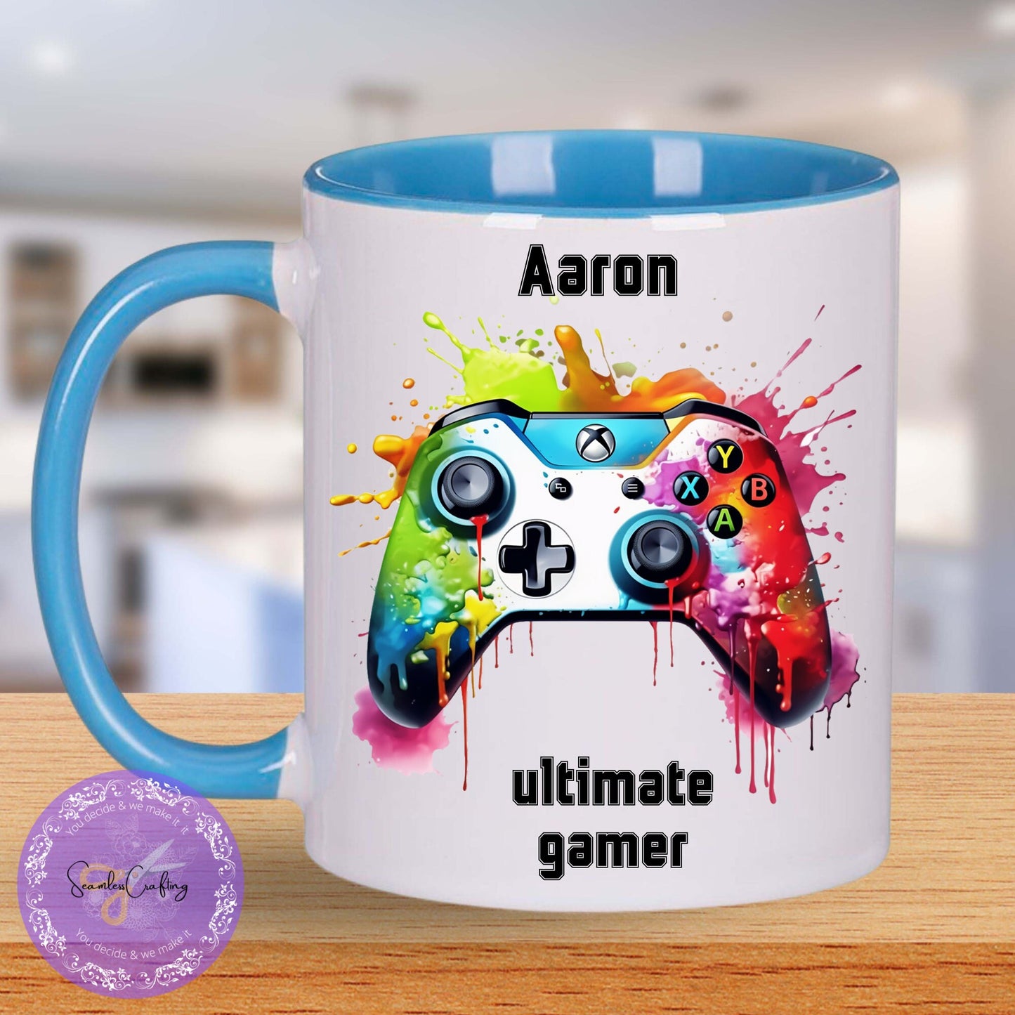 Personalised Gamer Mug & Coaster Set โ Custom 11 oz Video Game Coffee Mug with Name โ Gift for Gamers, Kids, Teens, or Boyfriends
