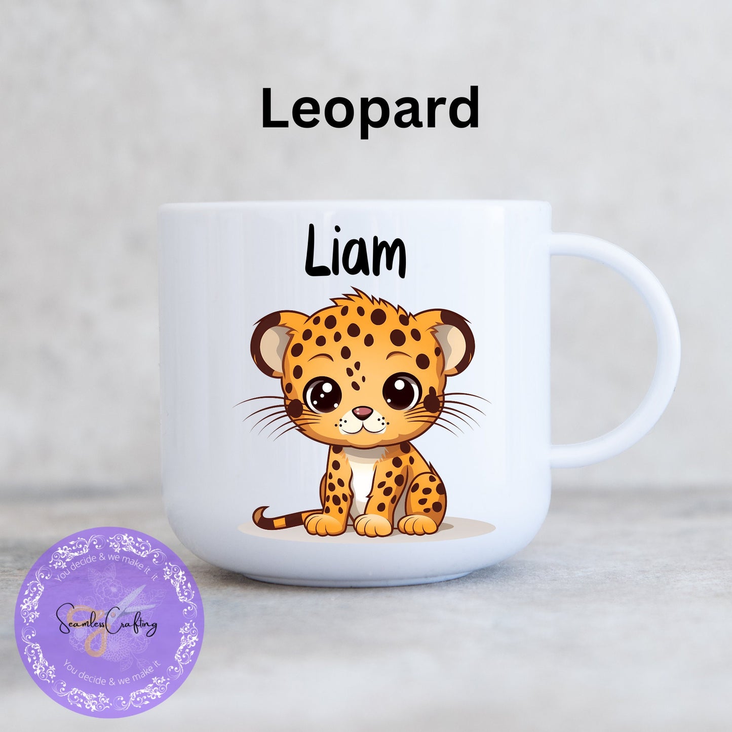 Personalised Child's Unbreakable Mug Animal Safari, Toddler Plastic Cup, Gift For Kids, Birthday Gift For Children, Small Cup 6 oz kids cup