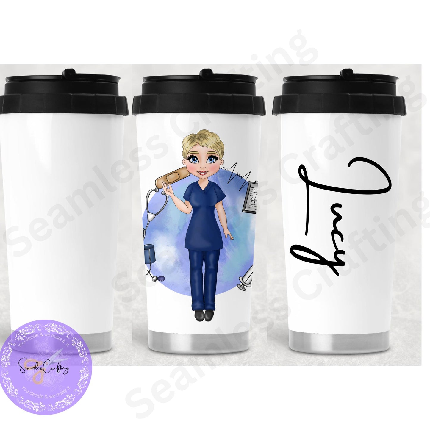 Personalised Female Nurse cup, Careworker custom mug, NHS Staff gifts, Healthcare Worker,Gift for her Build your caricature women Travel Mug