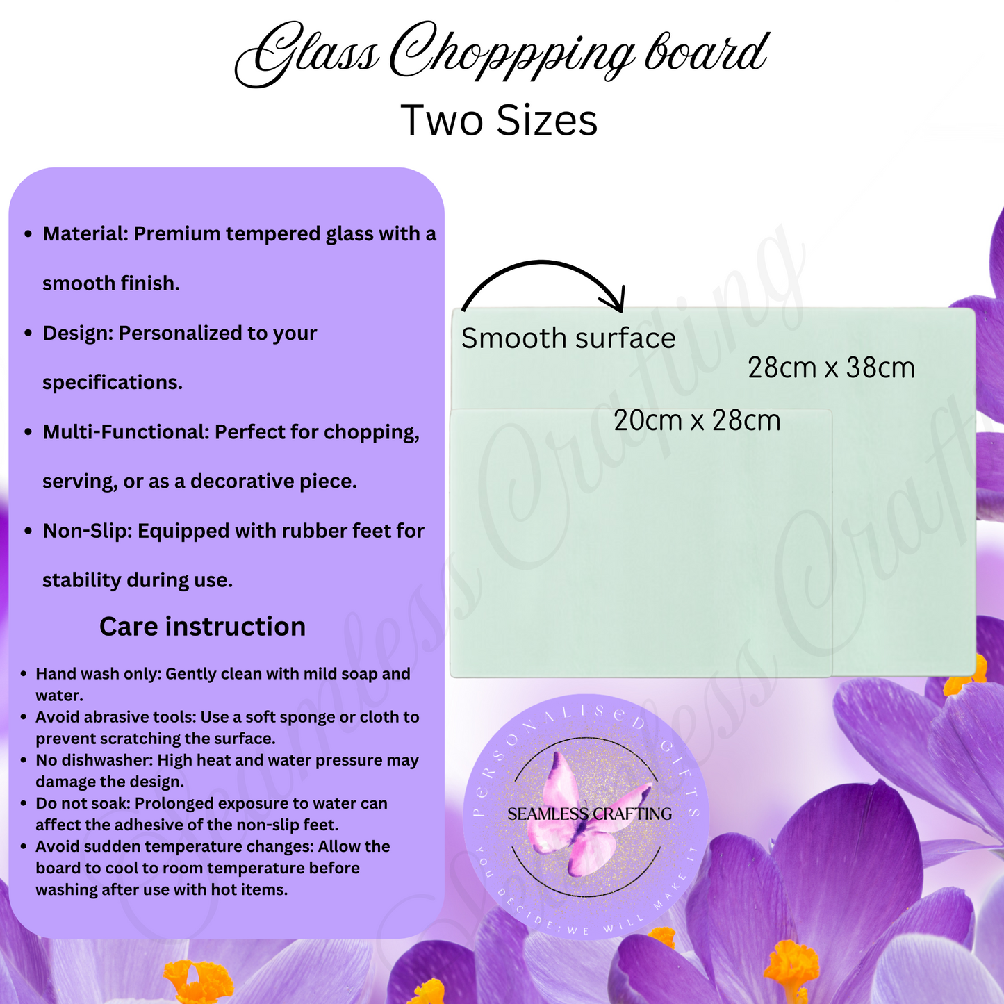 Personalised Glass Chopping Board – Cake Mixer Design | Tempered Glass Cutting Board Gift (20x28cm or 28x38cm)