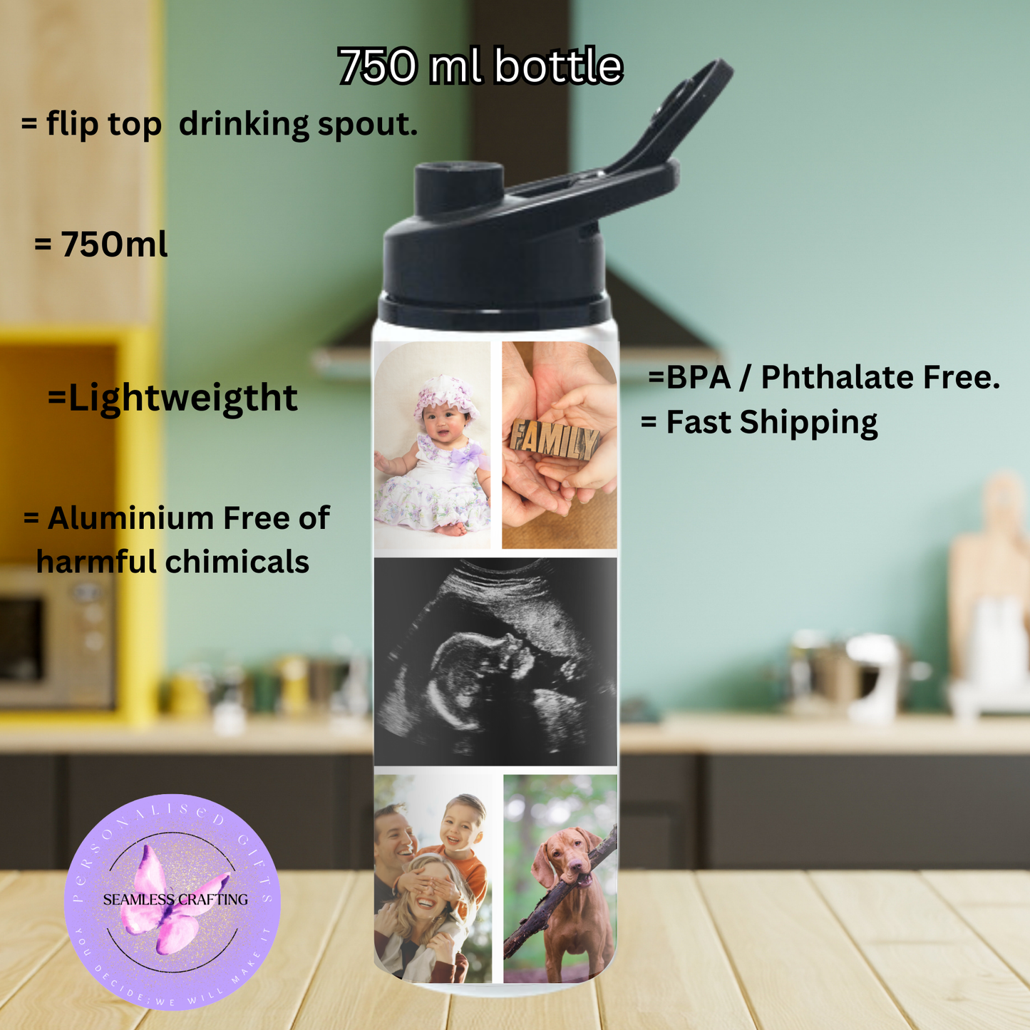 Personalised Water Bottles, Travel Mugs & Tumblers – Add Any Image, Logo or Text – Custom Photo Drinkware – 400ml, 750ml, 14oz & 20oz – Gift for Him, Her, Kids & Pets