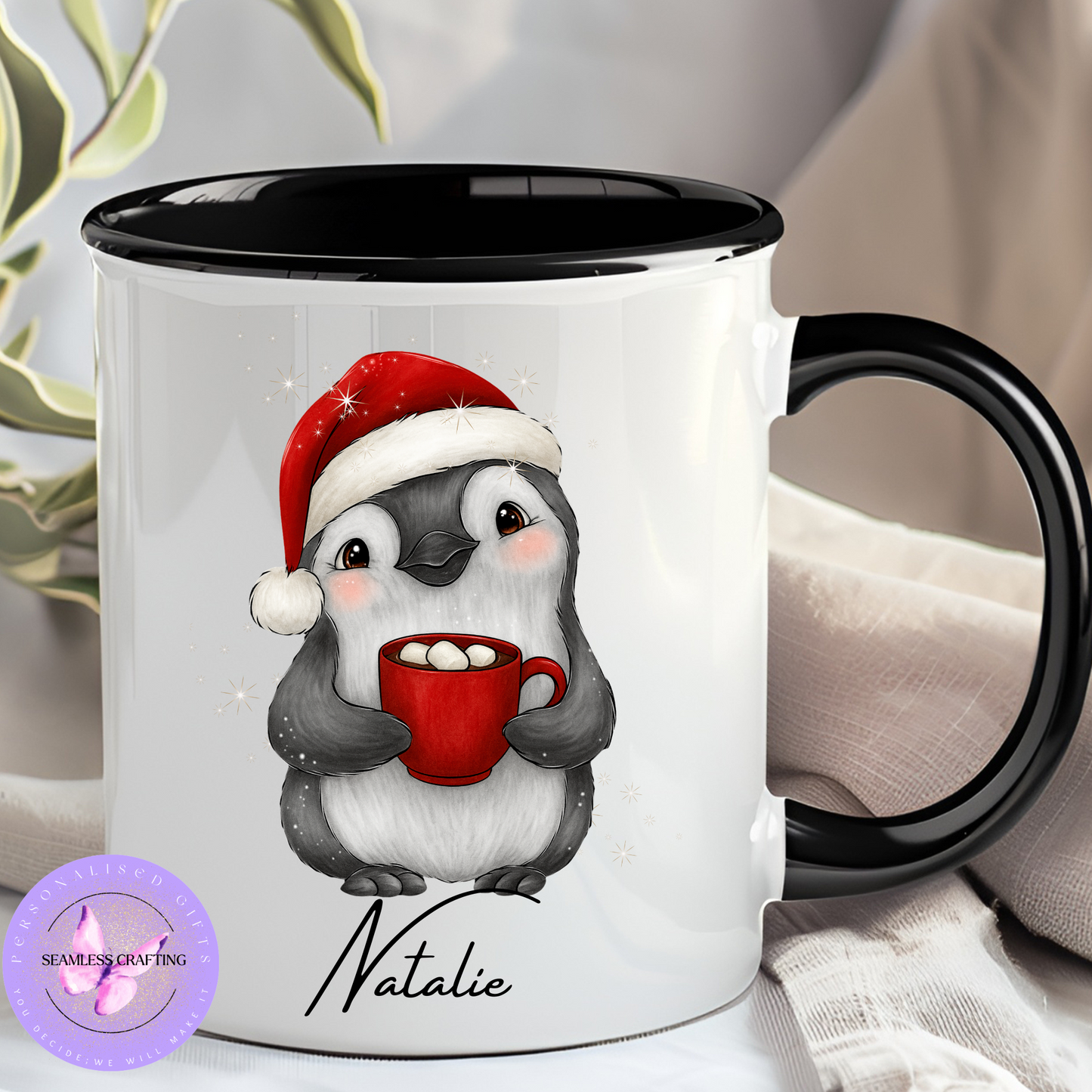 Personalised Penguin Christmas Mug – 11oz Custom Holiday Coffee Cup