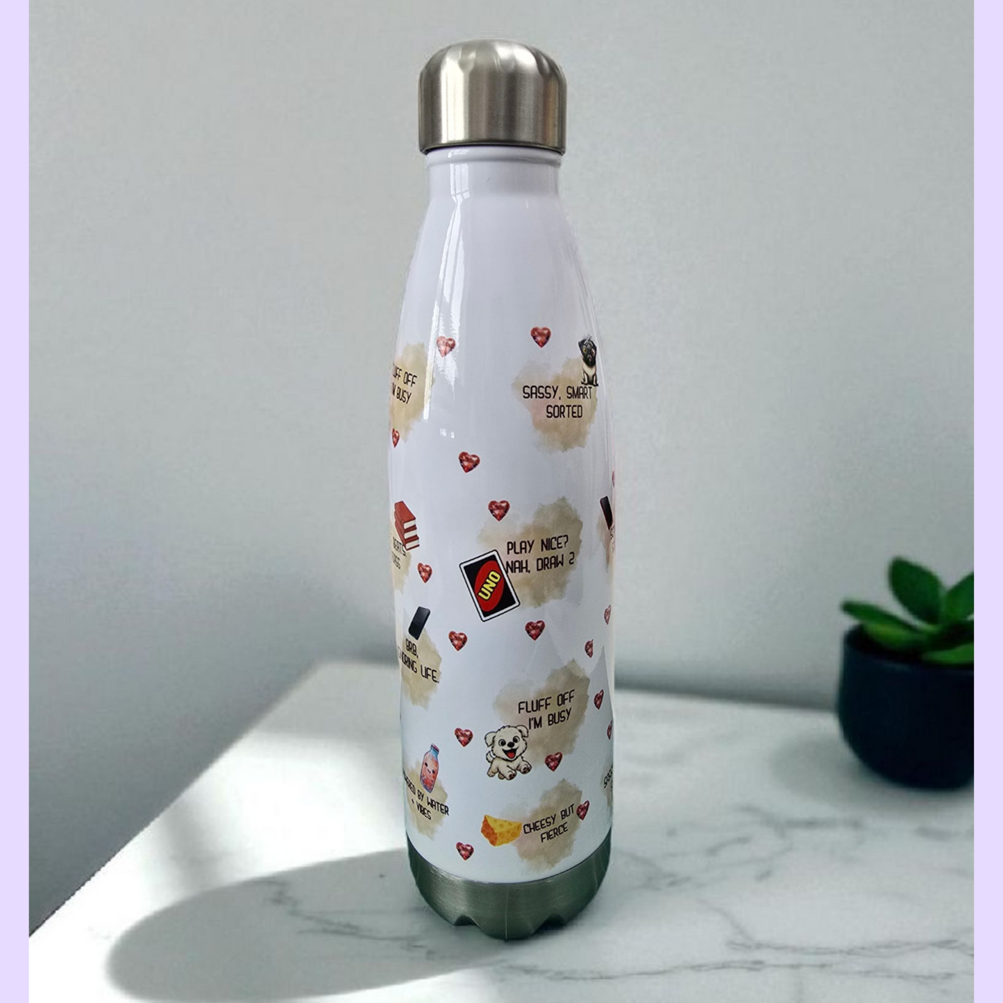 Personalised 500ml Stainless Steel Water Bottle – Funny Teen Girl Design – Leak-Proof, BPA-Free – Cute Handmade Gift for School & Sports