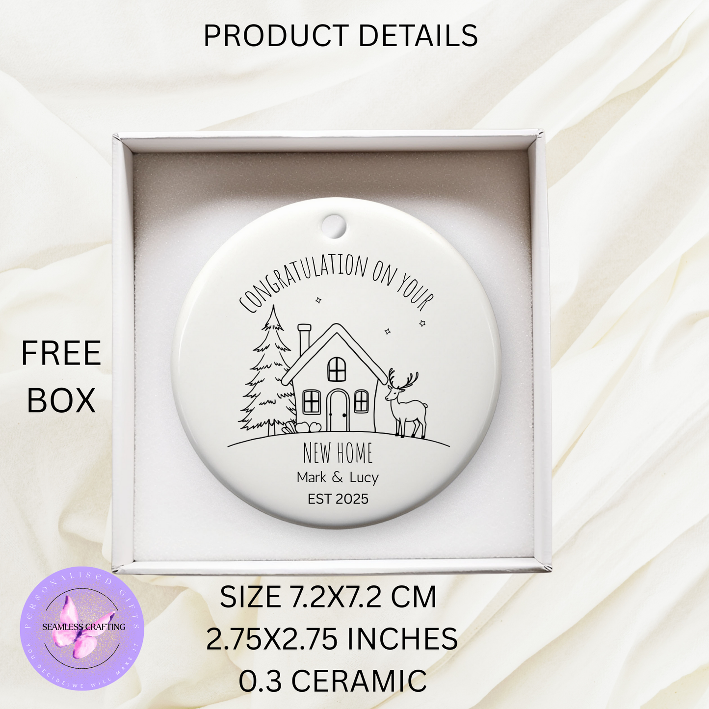 Personalised New Home Christmas Ornament – Custom Ceramic Decoration with Names & Year – First Home Keepsake Gift