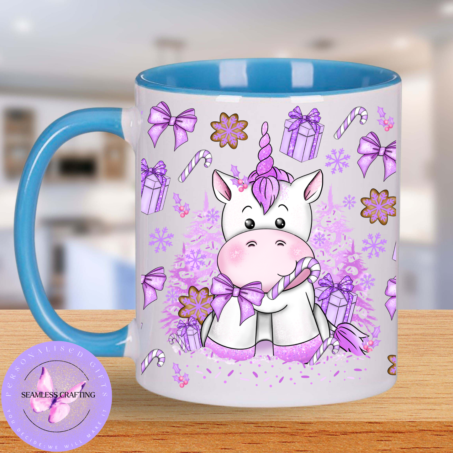 Personalised Unicorn Mug – 11oz Ceramic Cup with White, Pink, or Blue Handle – Cute Gift for Kids, Birthdays, and Christmas