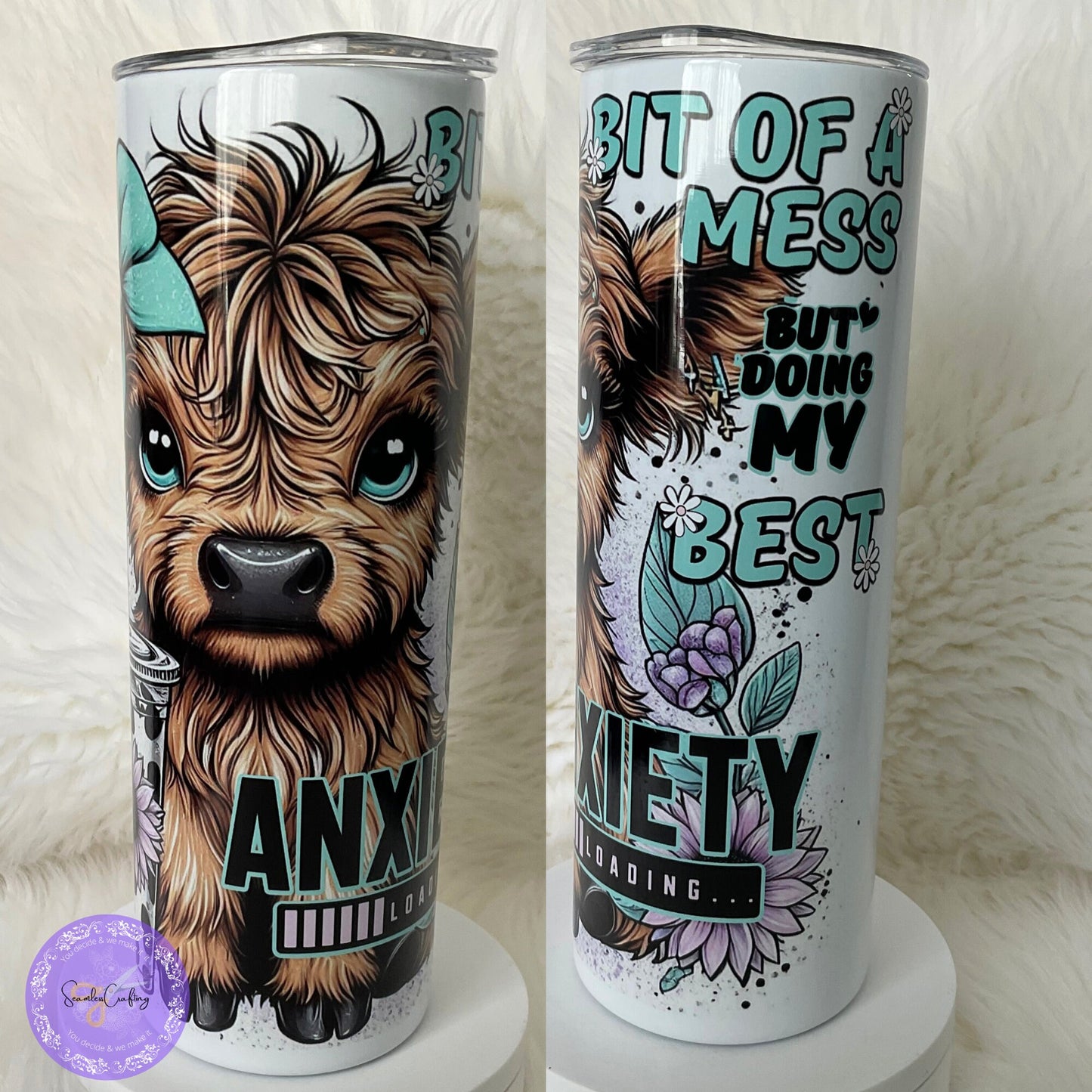 Personalised Funny Highland Cow Bottle - 20 oz Tumbler | Positive Affirmation Gift, Cute Highland Coo Design, Stainless steel, Add any name