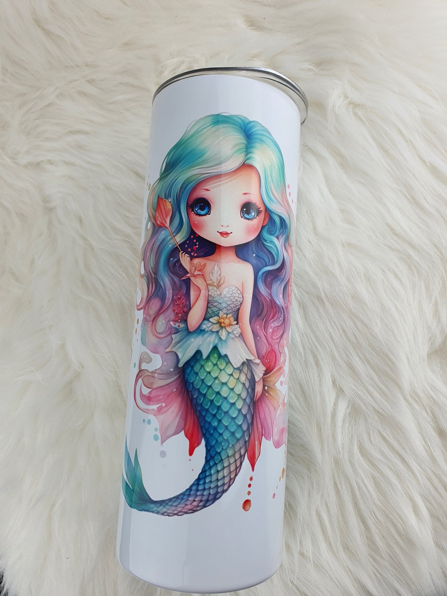 Personalised Little Mermaid Princess Insulated Thermal Skinny Tumbler, Mermaid Travel Mug, Birthday gift for her, Inspirational Mermaid Cup