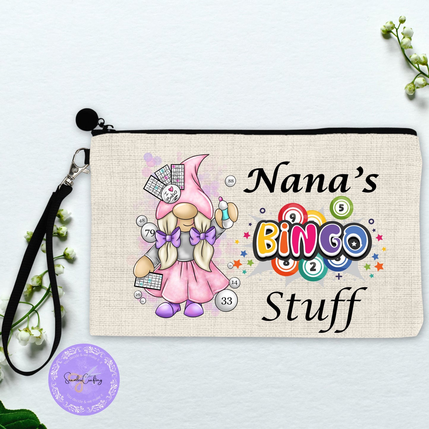 Personalised Gonk Gonkette Gnome Bingo bag, Dabber pen pouch, Pen holder, Money wallet holder, Gift for her, Bing accessories bag