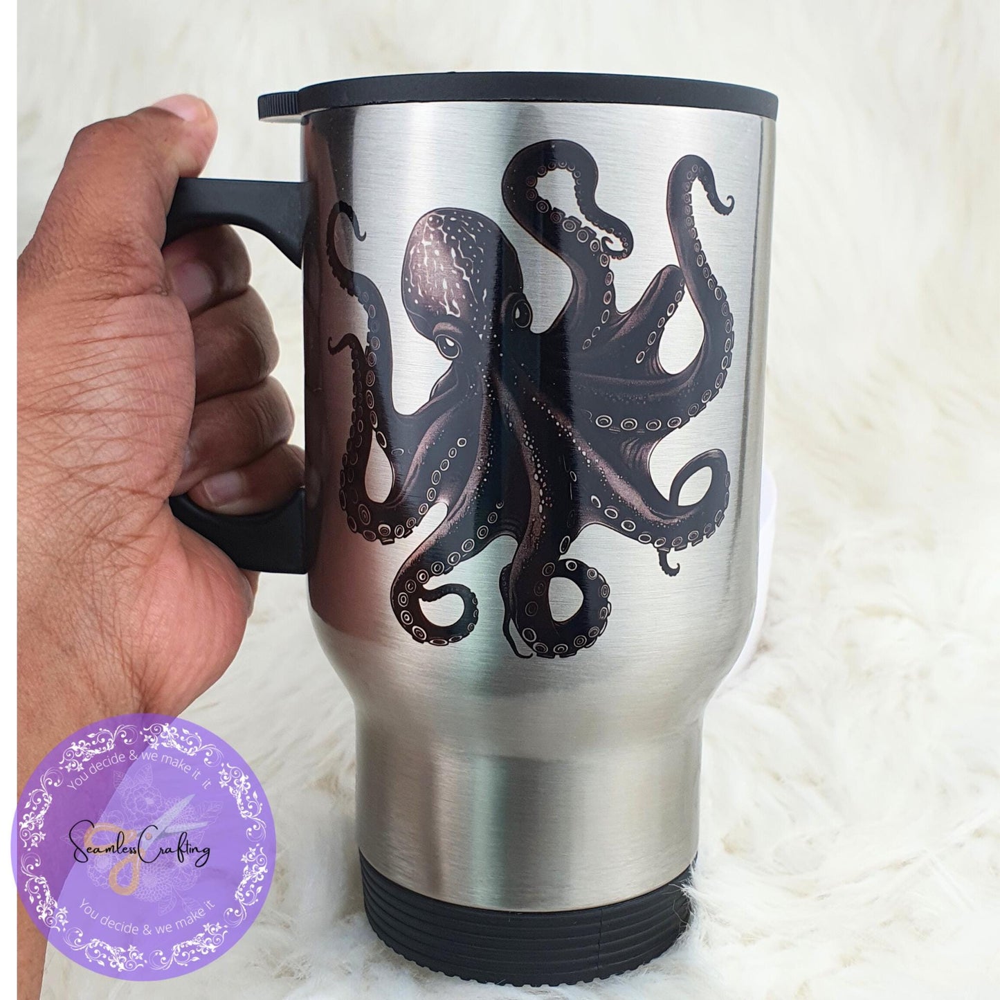 Custom-made Octopus Travel mug, Ceramic mug, Kraken Tentacle cup, Gift for him, Insulated mug, Coastal Reusable mug