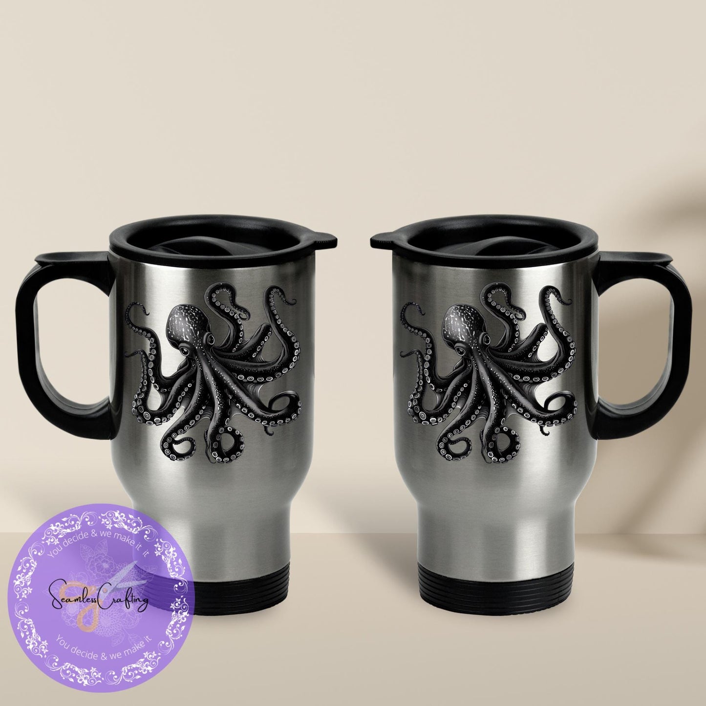Custom-made Octopus Travel mug, Ceramic mug, Kraken Tentacle cup, Gift for him, Insulated mug, Coastal Reusable mug