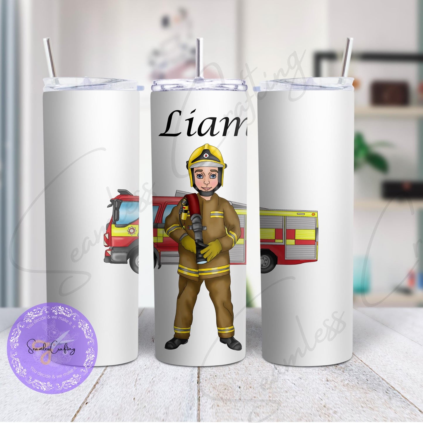 Personalised Male Fire Fighter character gift mug, Fireman travel mug, Insulated Stainless Steel Cup, Gift for him, Rescue Services