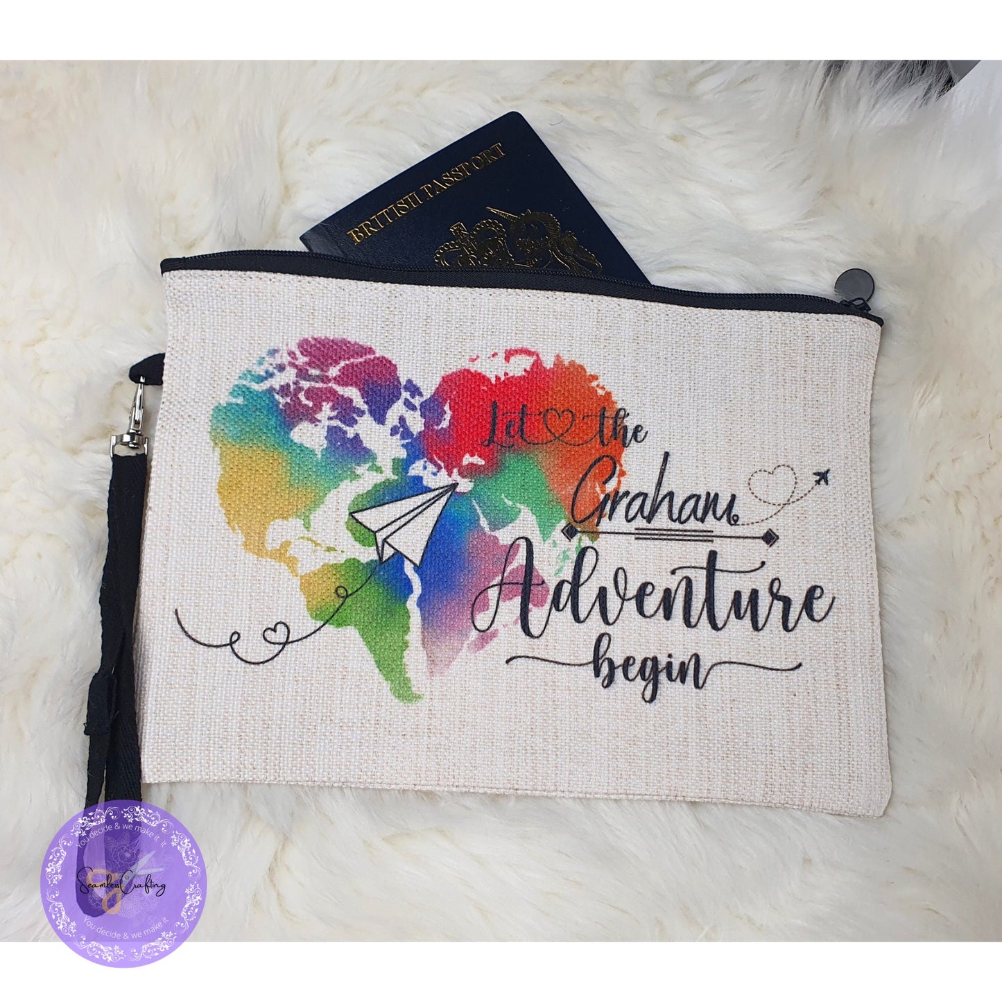 Custom made passport holder, Family passport pouch, Travel Document Wristlet bag, world map identity purse travel organiser,