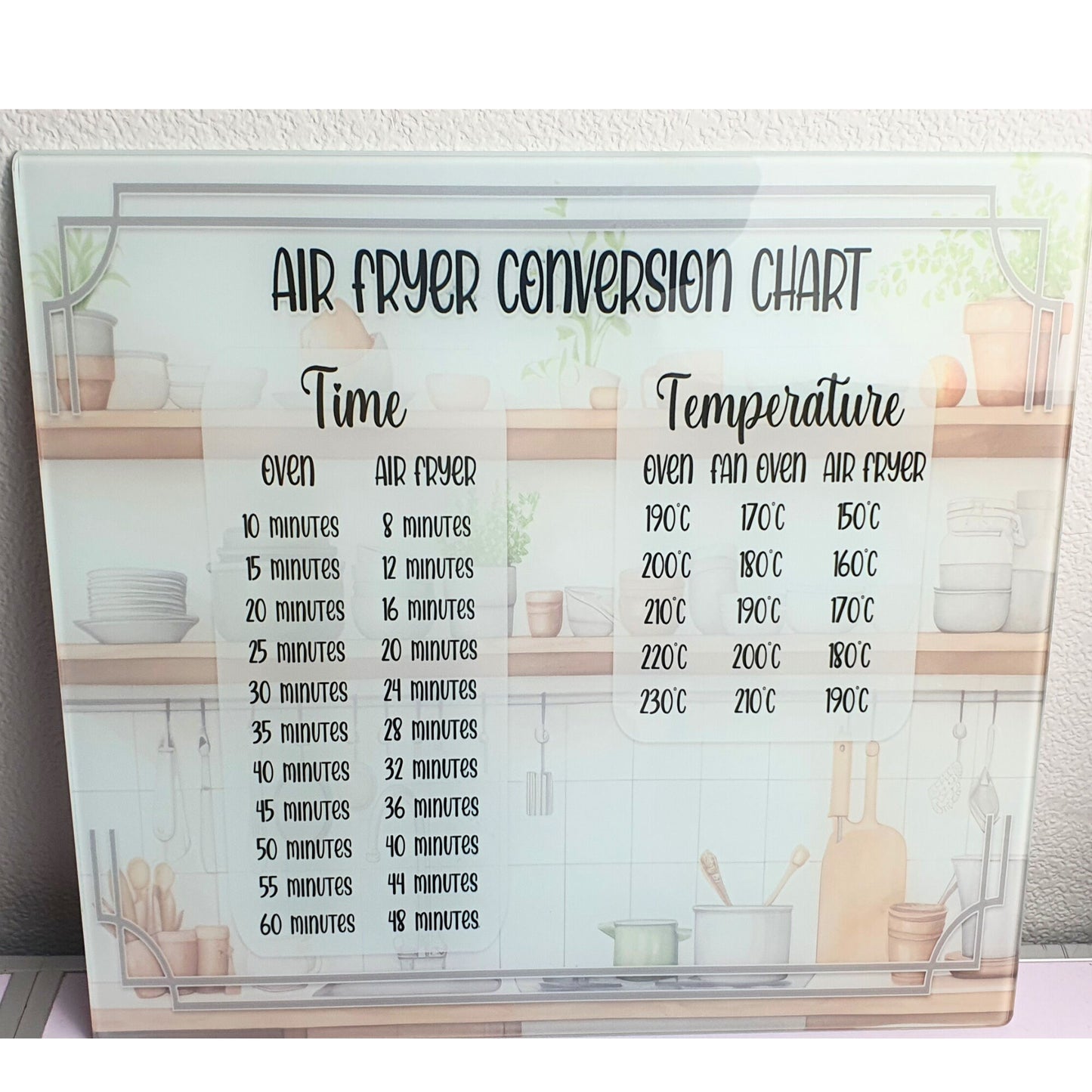Personalised Glass Air Fryer Conversion Chart, Cooking lover gift, Tampered Glass, Baker, Chef cooking Aid, Customised Board, Birthday Gift