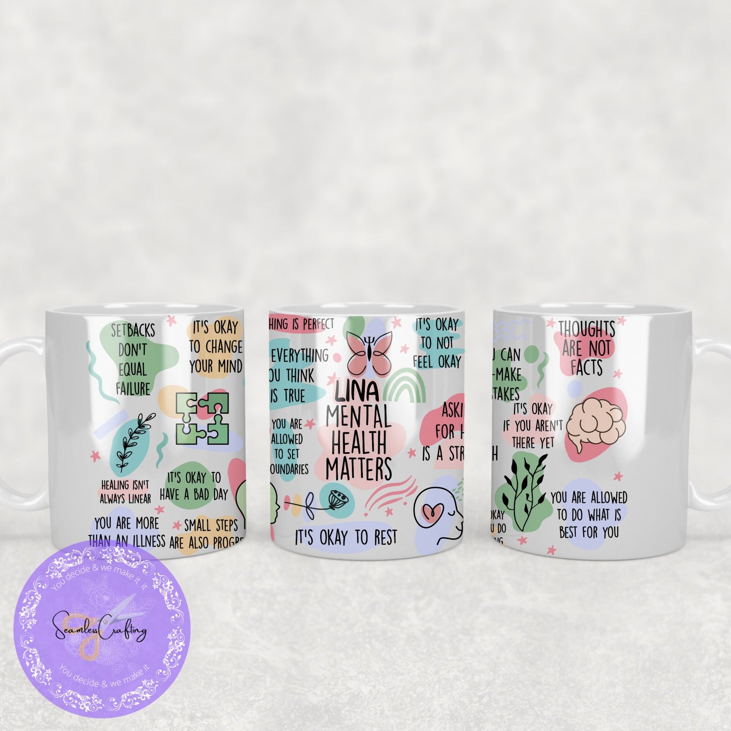 My Mental Health Matters Reminders Cup, Mental Health Awareness, Positive affirmation self-love beer can Cersmic mug, all about me