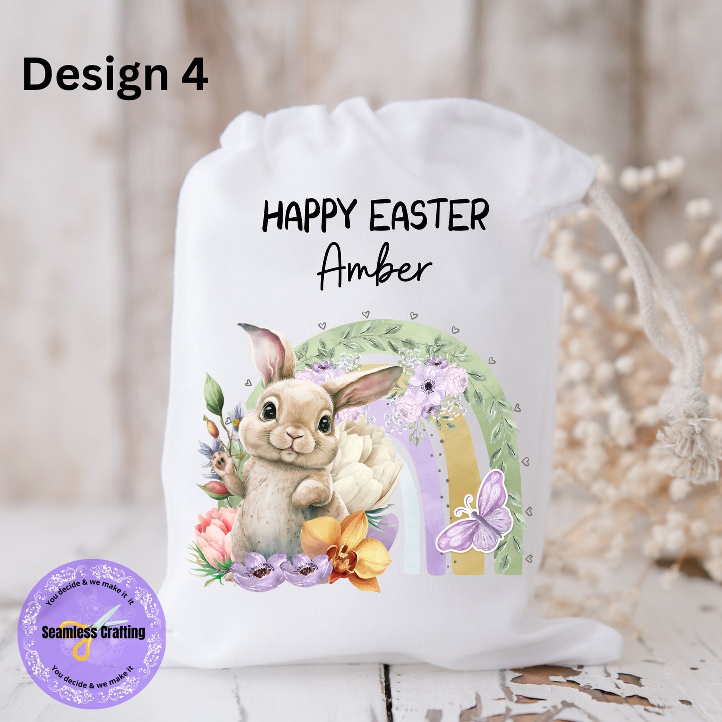 Personalised Easter Bag, Easter Egg Sack, Custom Easter Gift with Name, Easter Bunny Treat , Kids Easter Egg Hunt Basket, Rabbit,