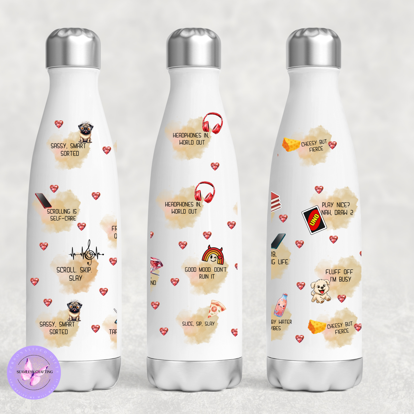 Personalised 500ml Stainless Steel Water Bottle – Funny Teen Girl Design – Leak-Proof, BPA-Free – Cute Handmade Gift for School & Sports