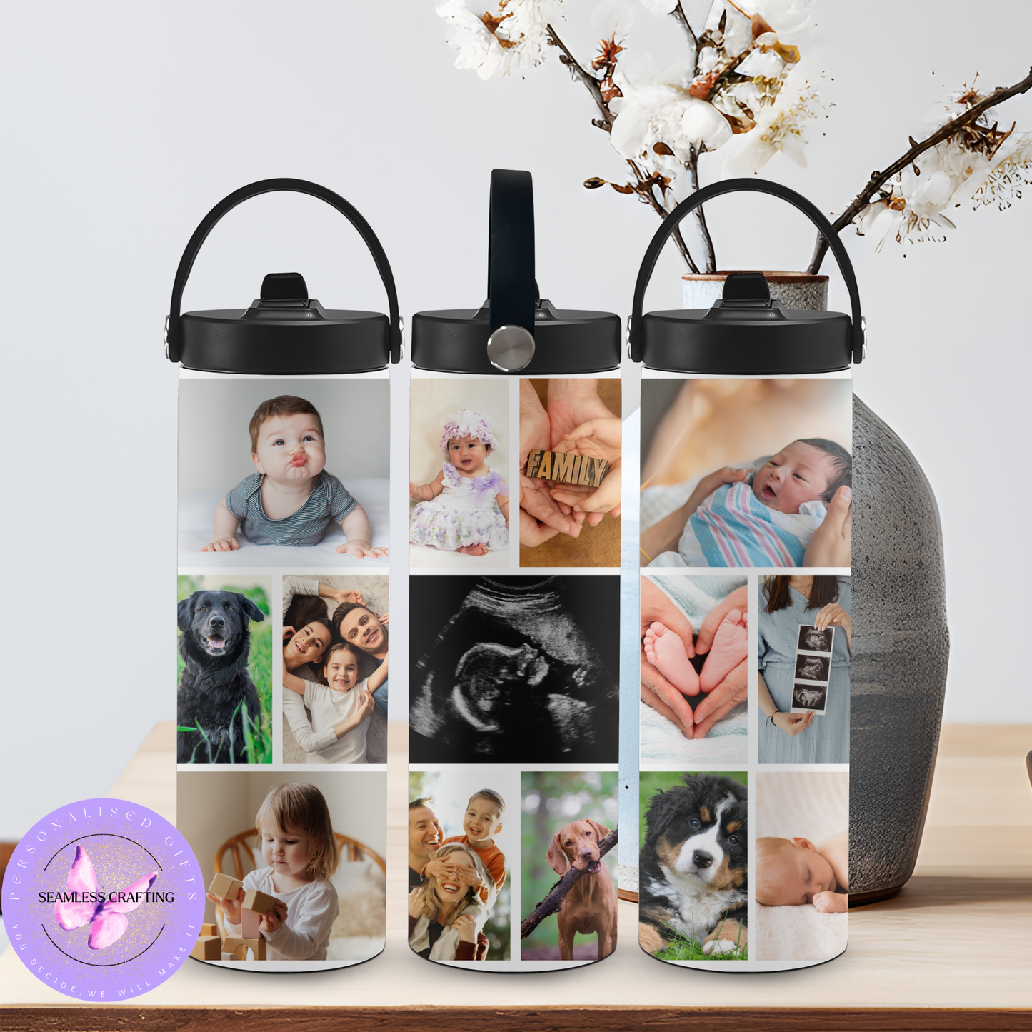 Personalised Water Bottles, Travel Mugs & Tumblers – Add Any Image, Logo or Text – Custom Photo Drinkware – 400ml, 750ml, 14oz & 20oz – Gift for Him, Her, Kids & Pets