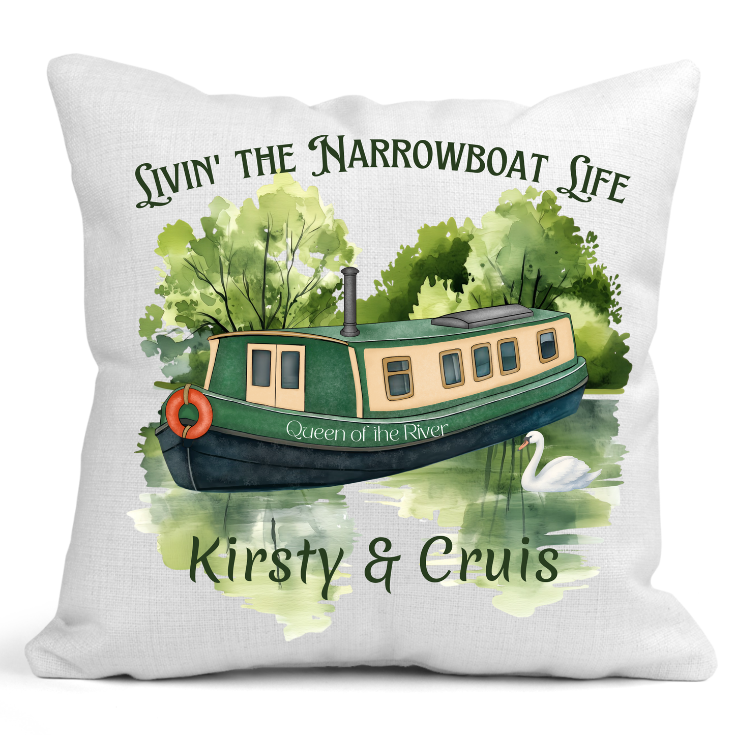Personalised Narrowboat Cushion, Custom Canal Boat Pillow, Boating Gift, 40cm Linen Canvas, Add Name & Text, Canal Barge, Home Decor