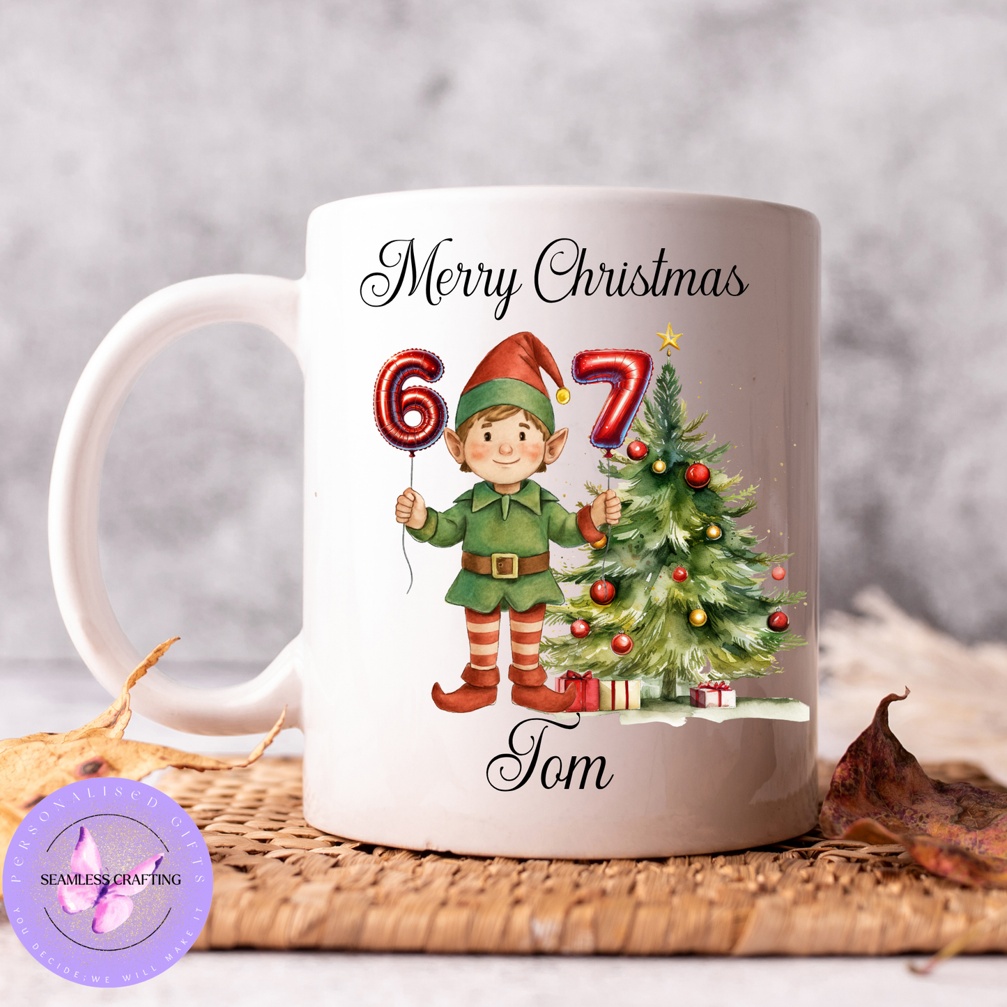 Personalised 6/7 Christmas Elf Gift – Custom Ceramic Ornament or Mug | Trending Kids Christmas Gift | Elf Girl or Boy | Add Name
