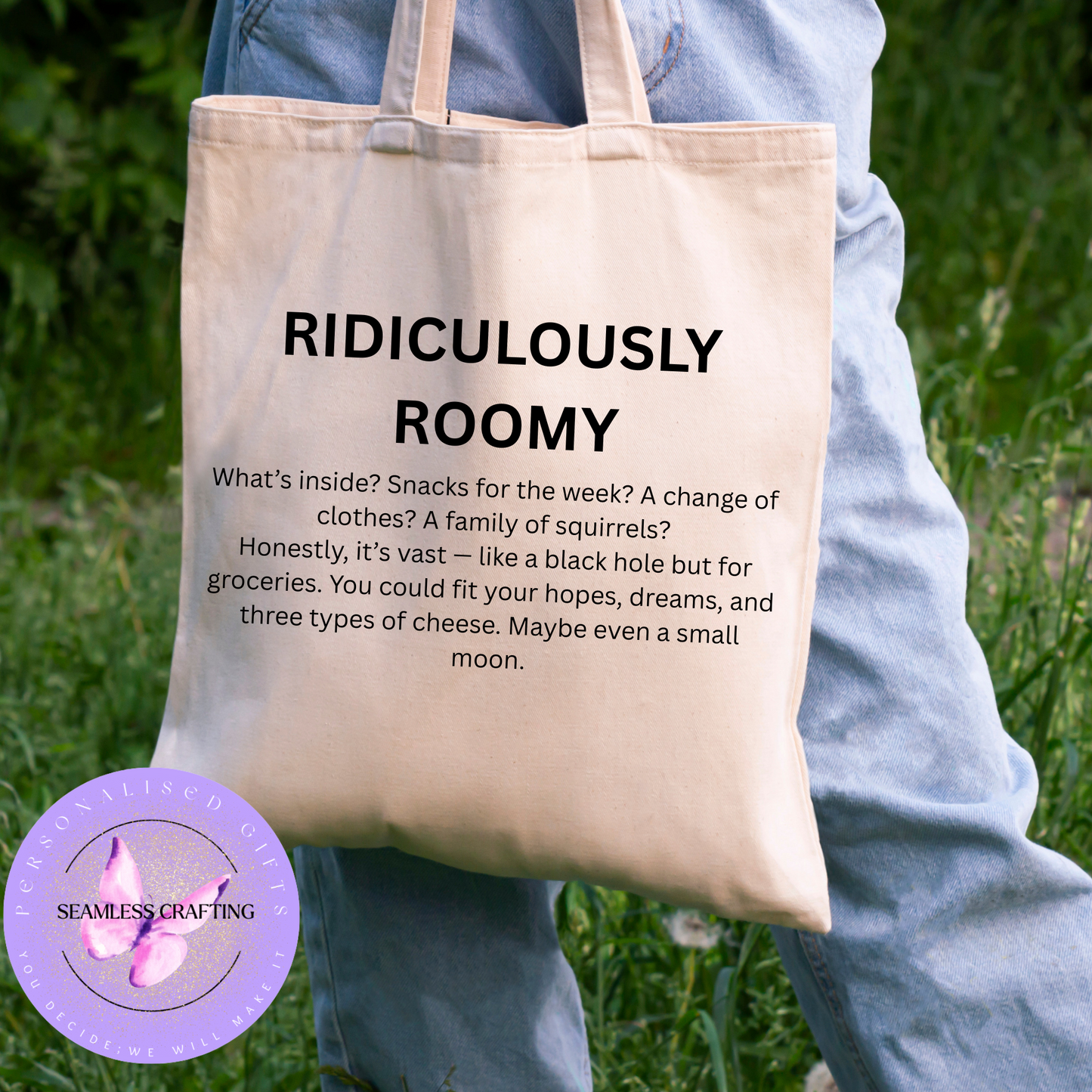 Ridiculously Roomy Canvas Tote Bag – Cream Shoulder Bag with Long Handles – 38x40cm – Eco-Friendly Shopping & Everyday Tote