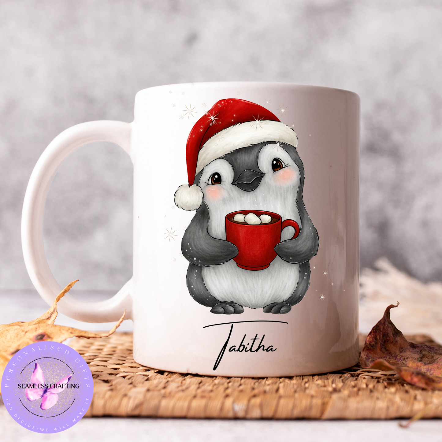 Personalised Penguin Christmas Mug – 11oz Custom Holiday Coffee Cup
