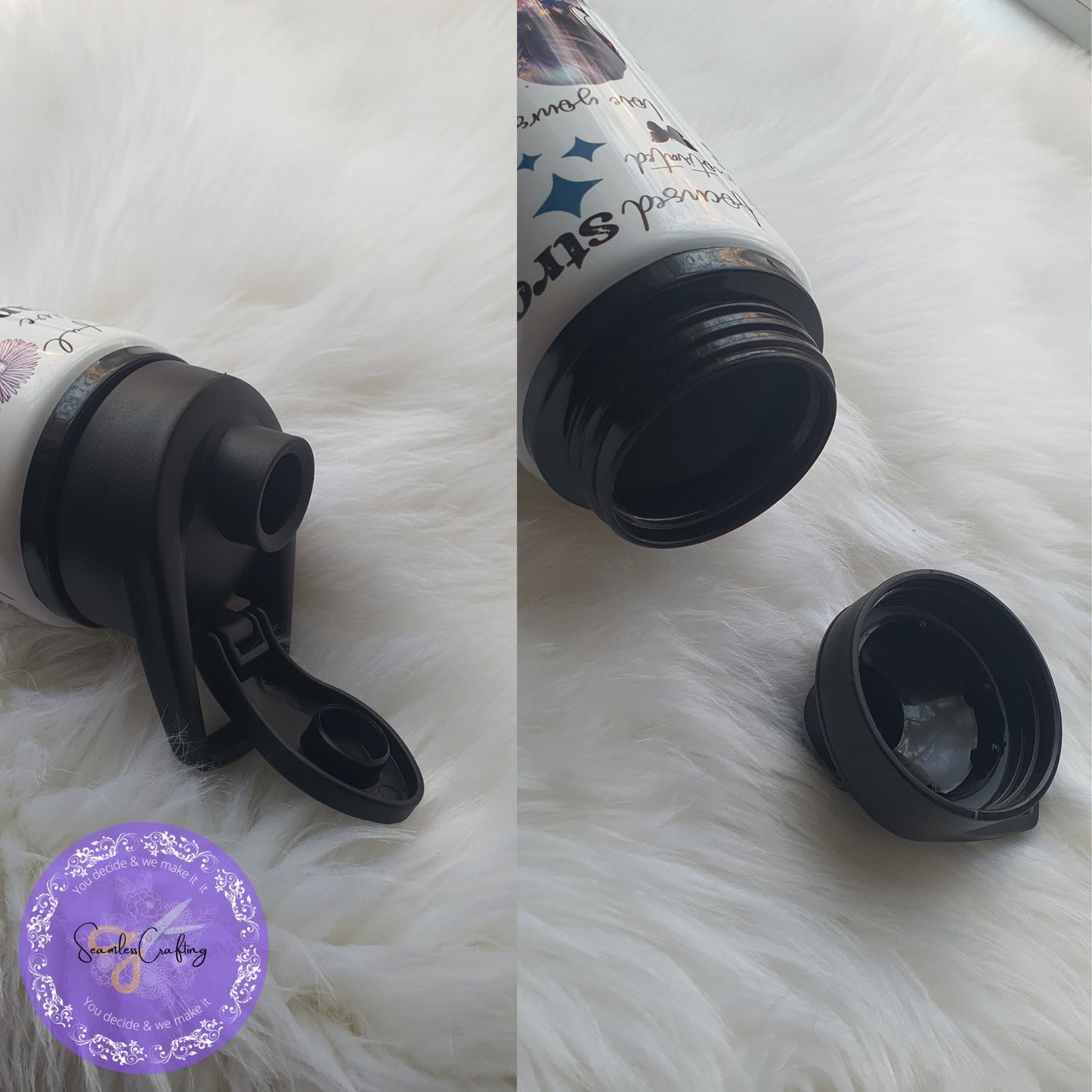 Personalised aluminium inspirational colourful butterfly flowers water bottle, Positive affirmation mental health awareness bottle.