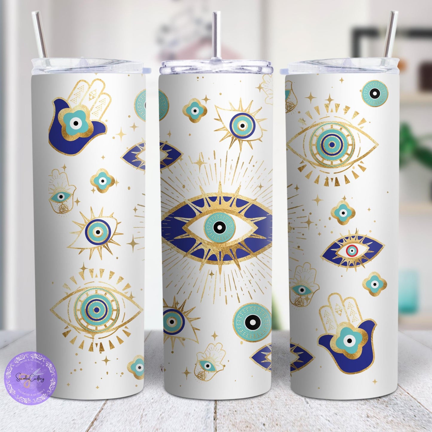 Personalised All-Seeing Eye Cushion. Turkish Eye Protection, Spiritual Mug Gift, Makeup bag Evil Eye Style, Nazar, Mousepad, 20 oz tumbler